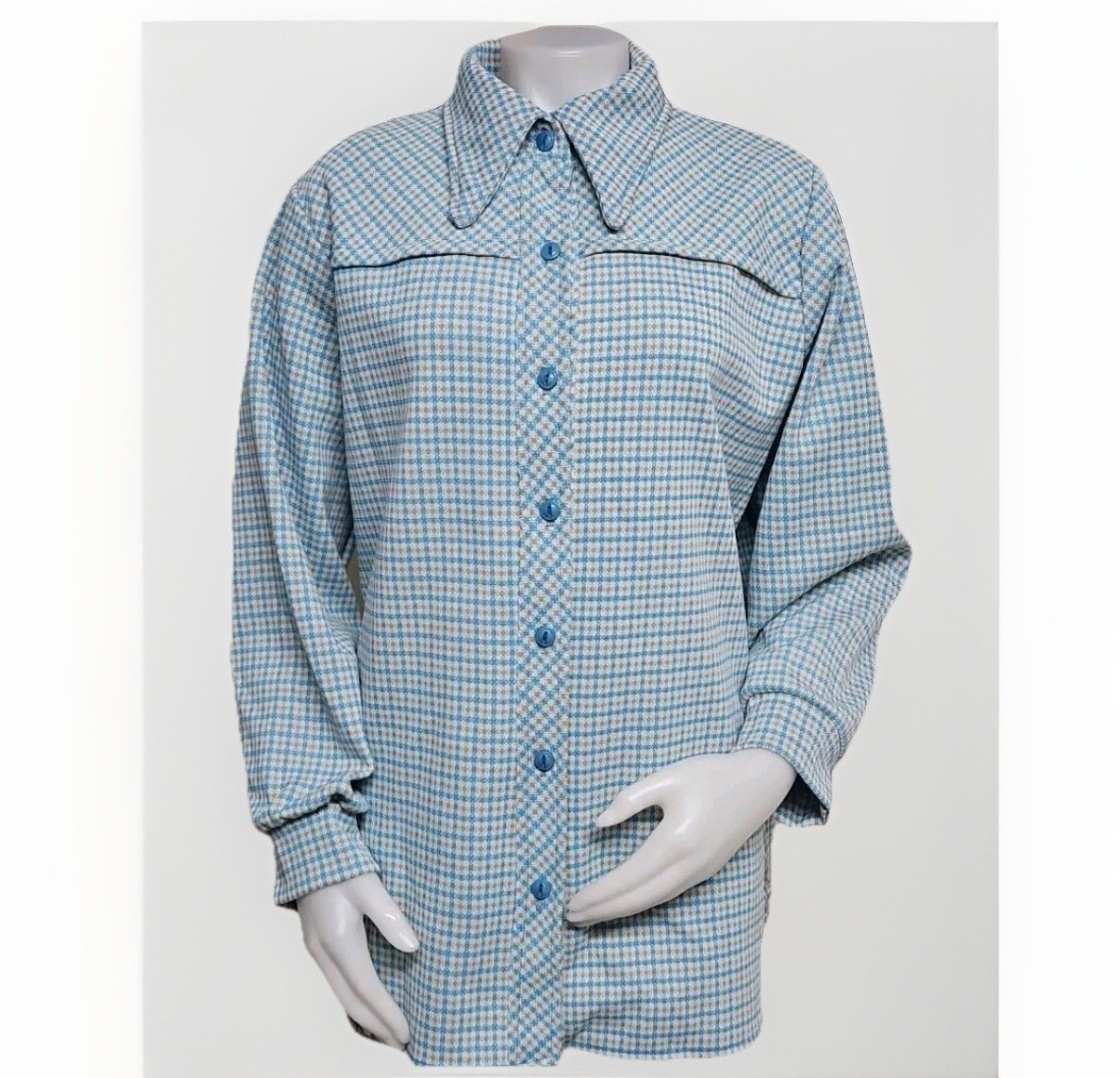 Vintage Dagger Collar Leisure Suit Jacket Womens XXL Plaid Polyester Top 70s