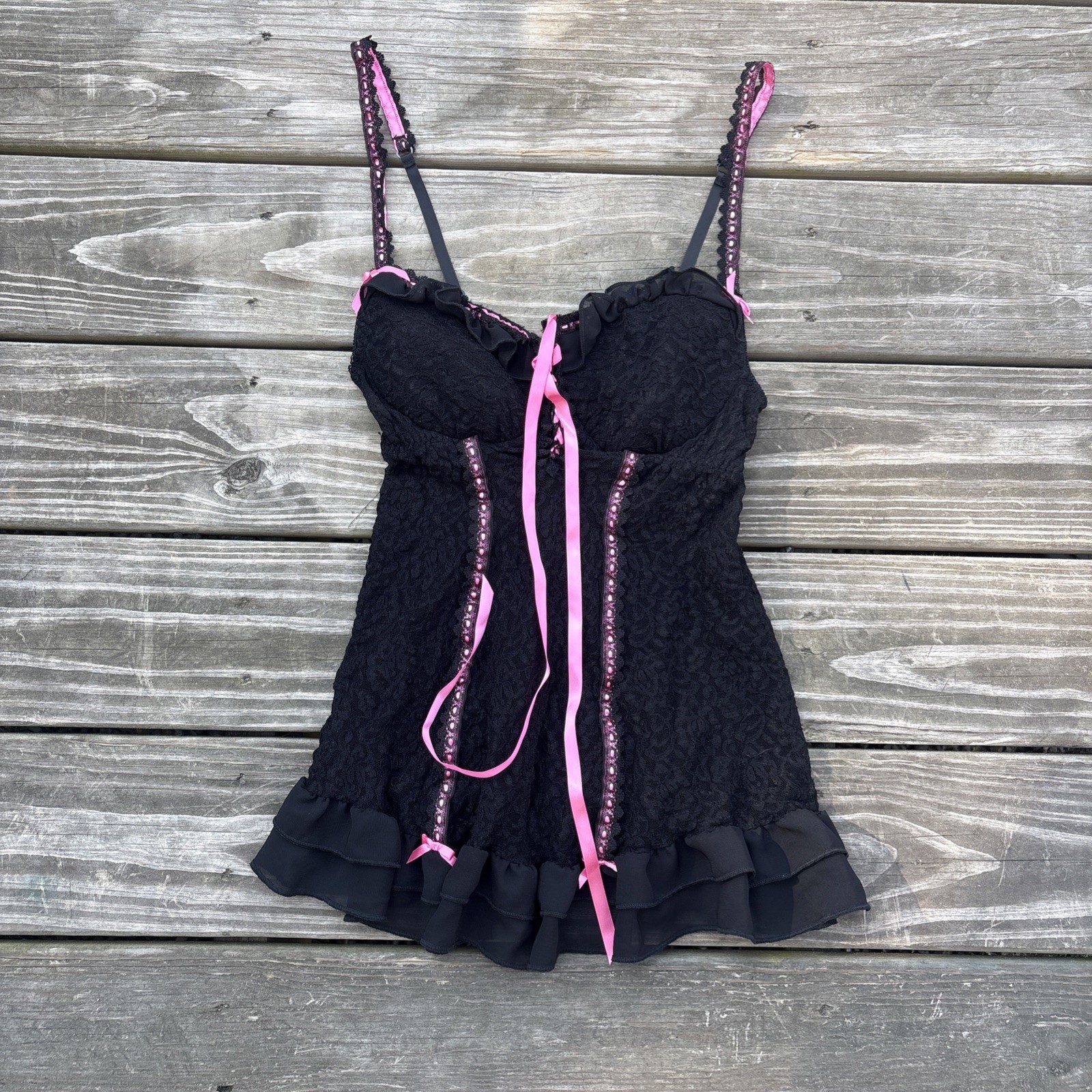 Enchanting Brand Vintage Y2K Black & Pink Lingerie medium flirty lace