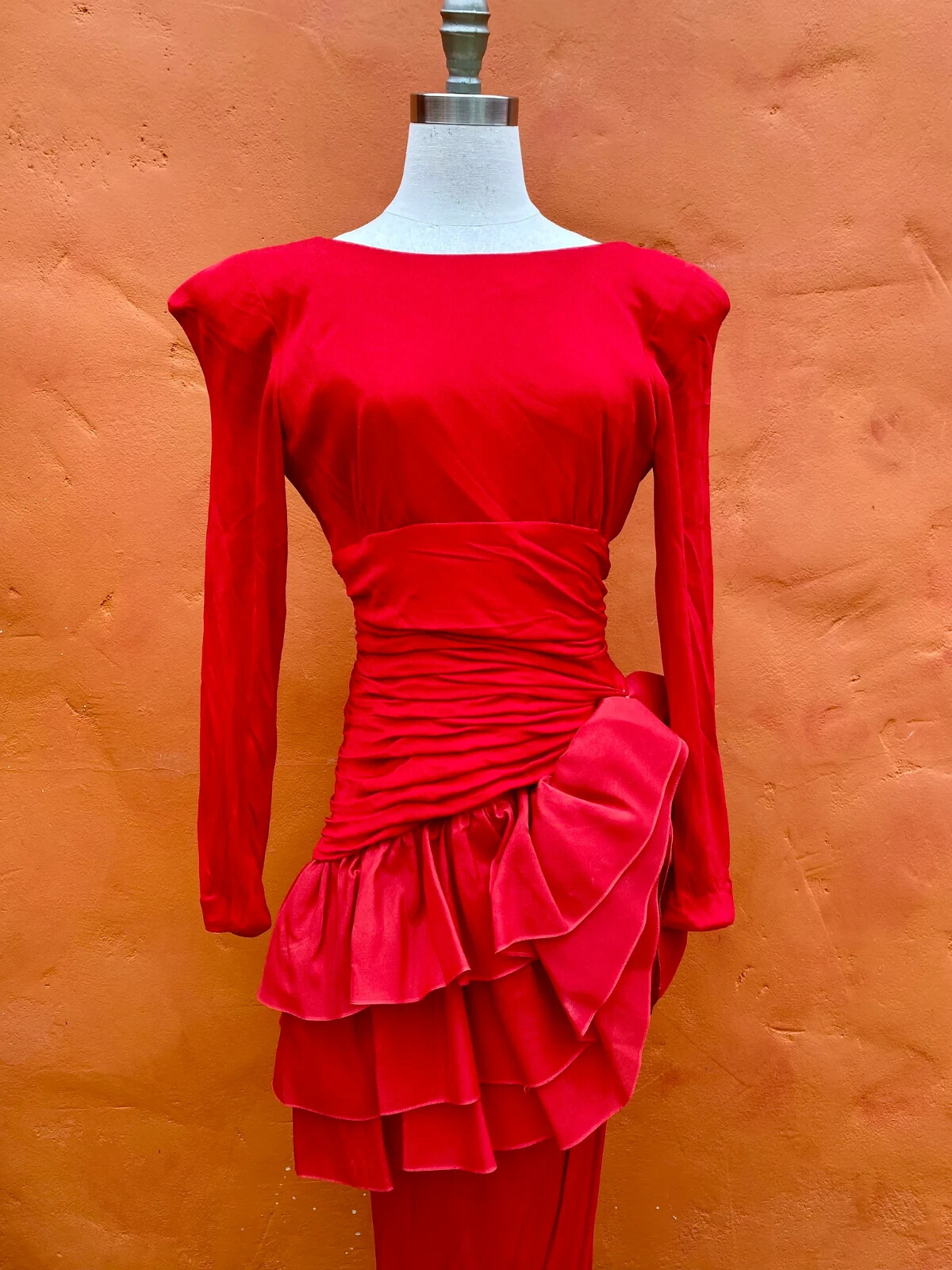 Vintage 1980s GLAM Statement Evening Dress Party Prom Cocktail Peplum Maxi Med