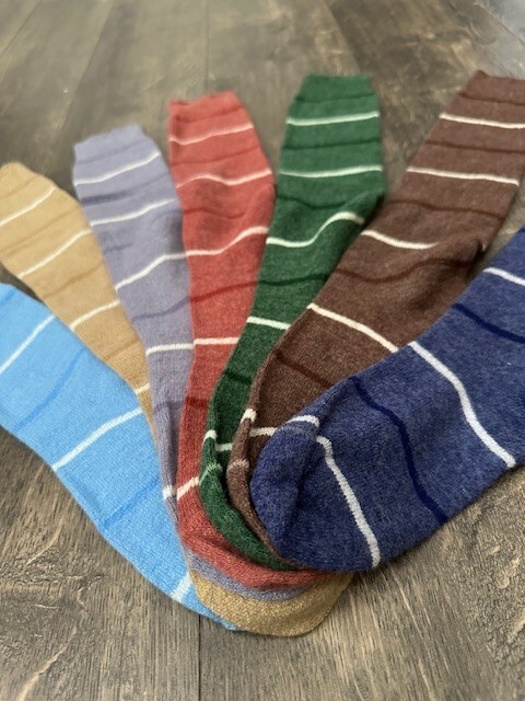 VTG 80s Striped Socks Sample Set NOS Mis Matched 7 pcs Red Brown Grey Blue Tan