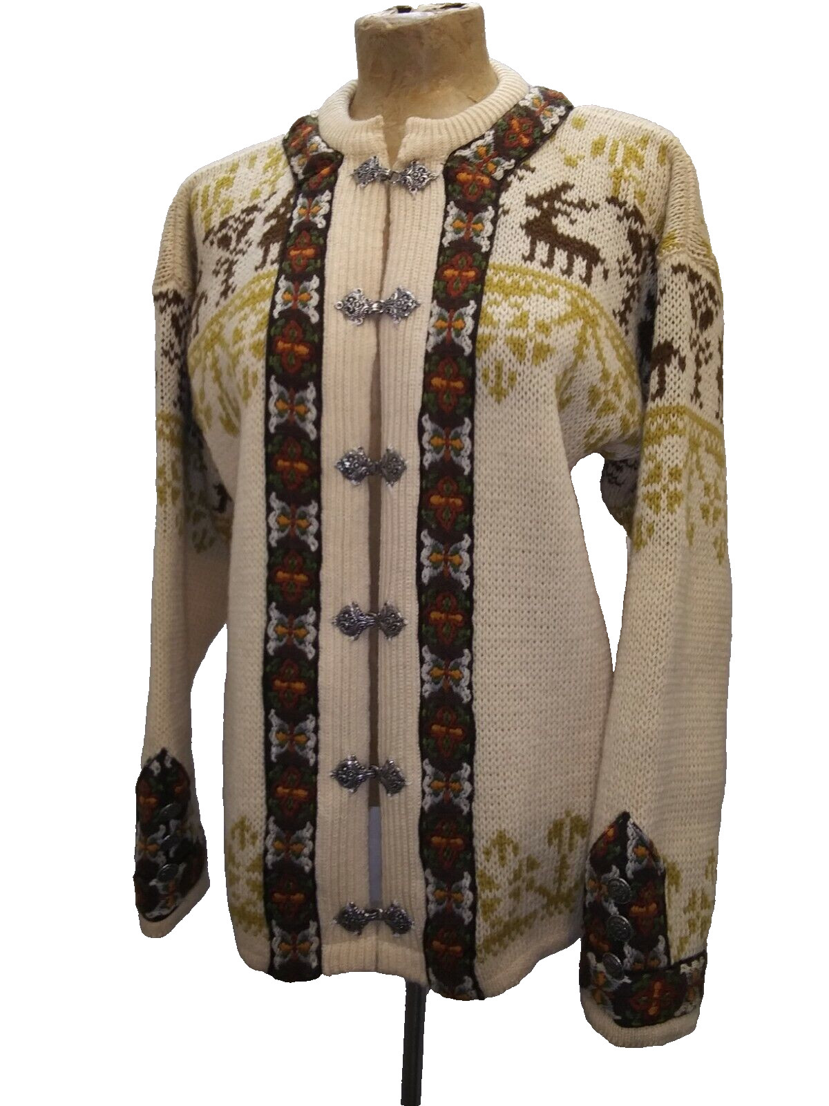 Vintage 1960’s Cream White Brown Dark Yellow Wool Sweater by Dirdalstrikk ML