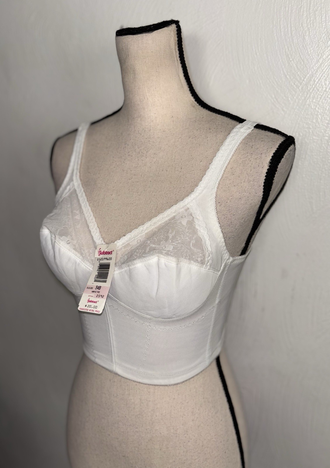 Subtract White Bra Boned Adjustable Straps Vintage NWT 34 B