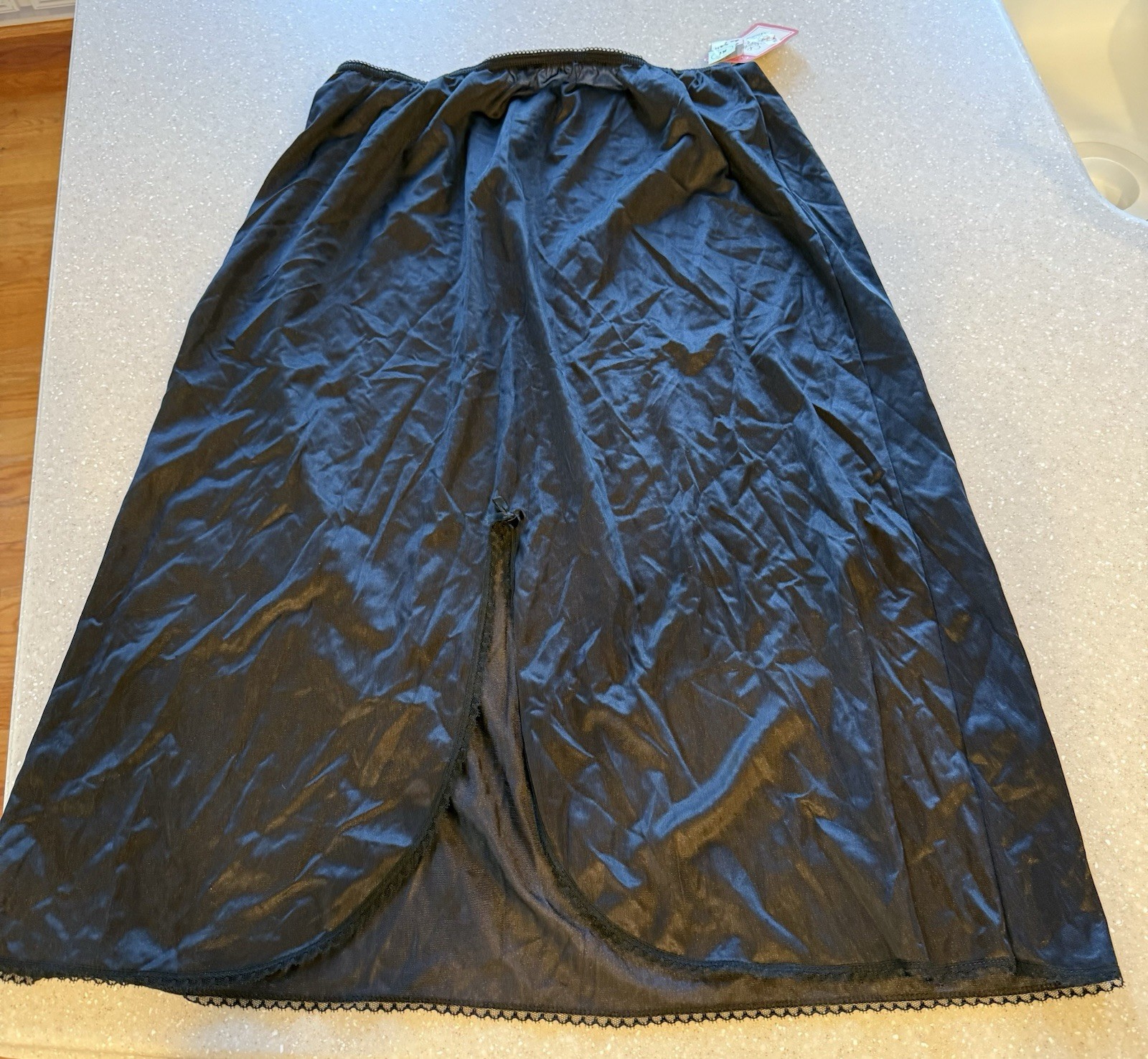 Vtg Half Slip Black Nylon Tricot Antron III Non-Cling Slit Lace Size XL USA NEW