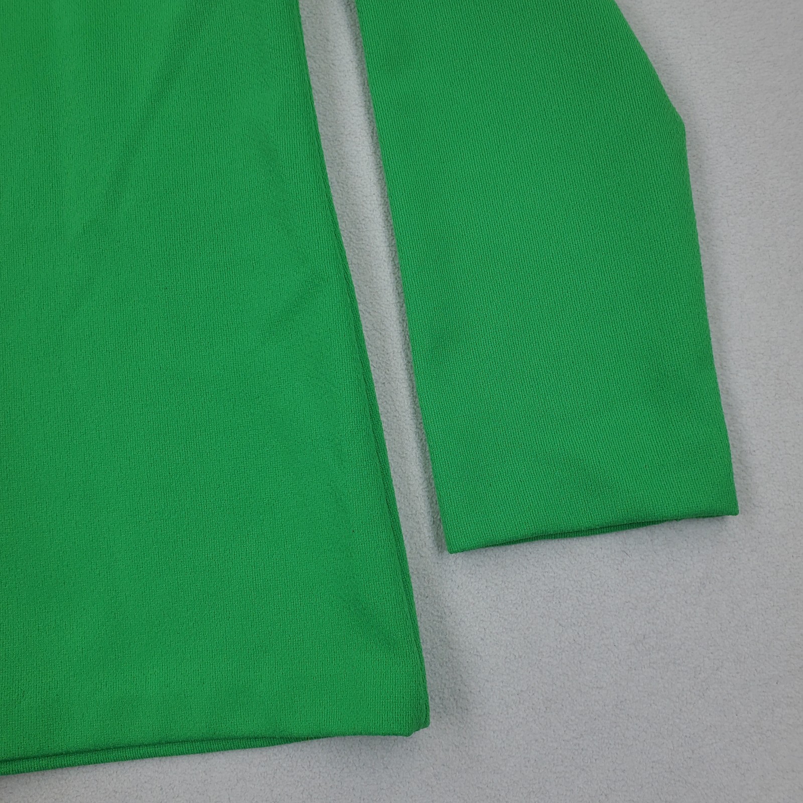 Vtg 60s 70s Shirt Wide Collar Green w/ White Stitching Neck Bow Tie