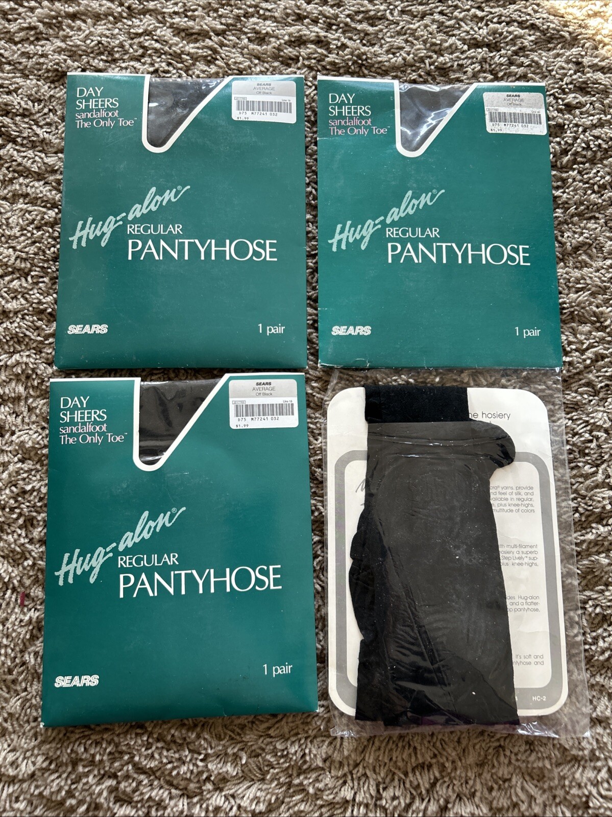 LOT Sears Hug-alon AVERAGE Sandalfoot The Only Toe Nylon Pantyhose OFF BLACK A25