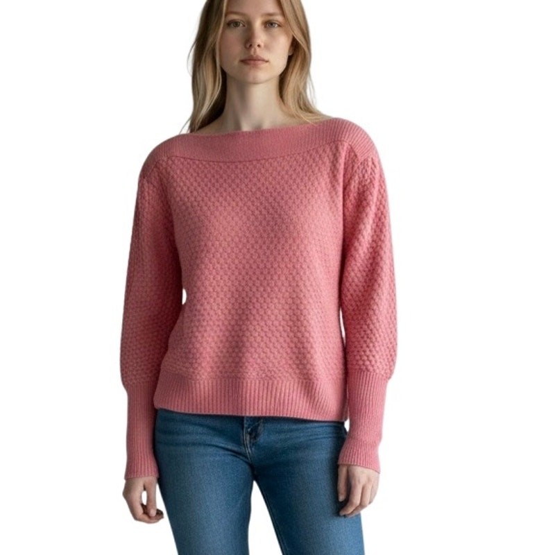Vintage Bubblegum Pink Knit Sweater Slouchy Boatneck Soft Girl Medium ^