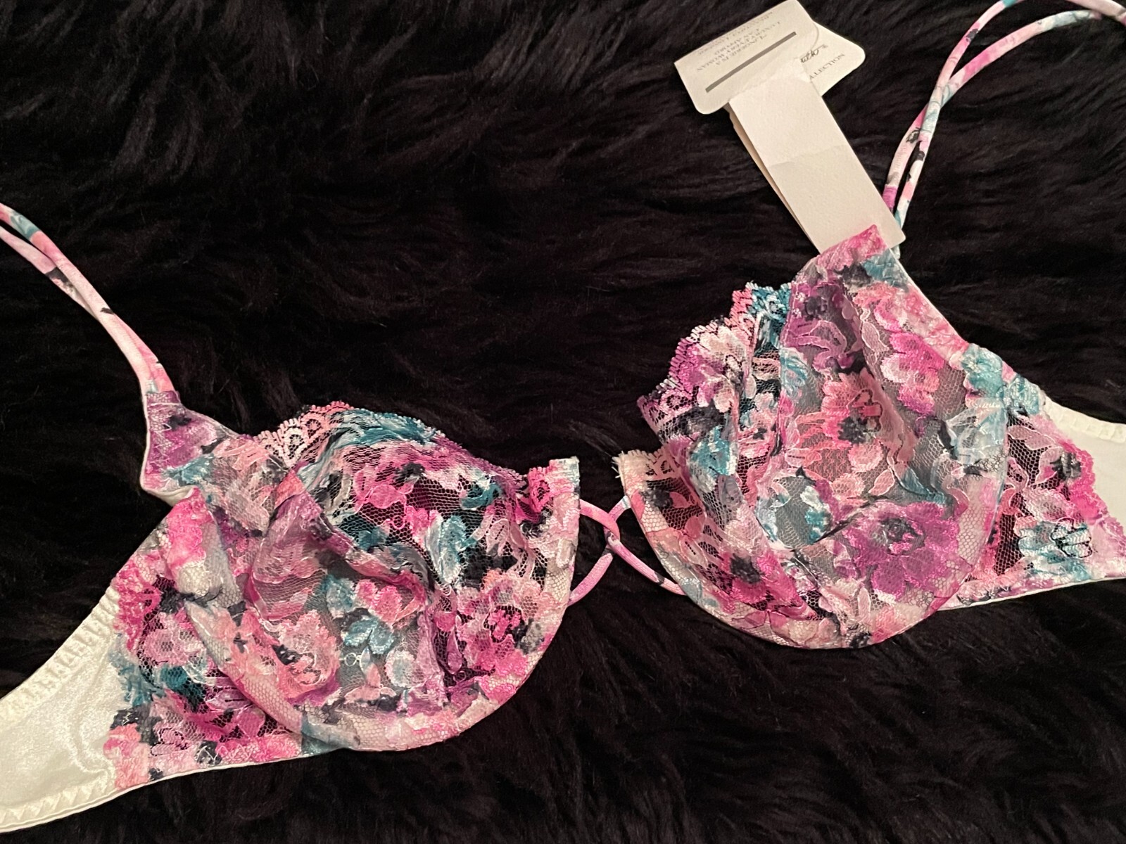 New Vtg Floral Lace Bra 34C Nylon Spandex Jaclyn Smith Unlined Underwire Sheer