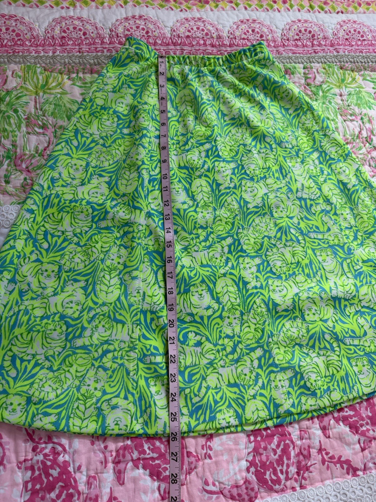 Vintage ” The Lilly” Lime Green And Ivory Tigers Skirt EUC