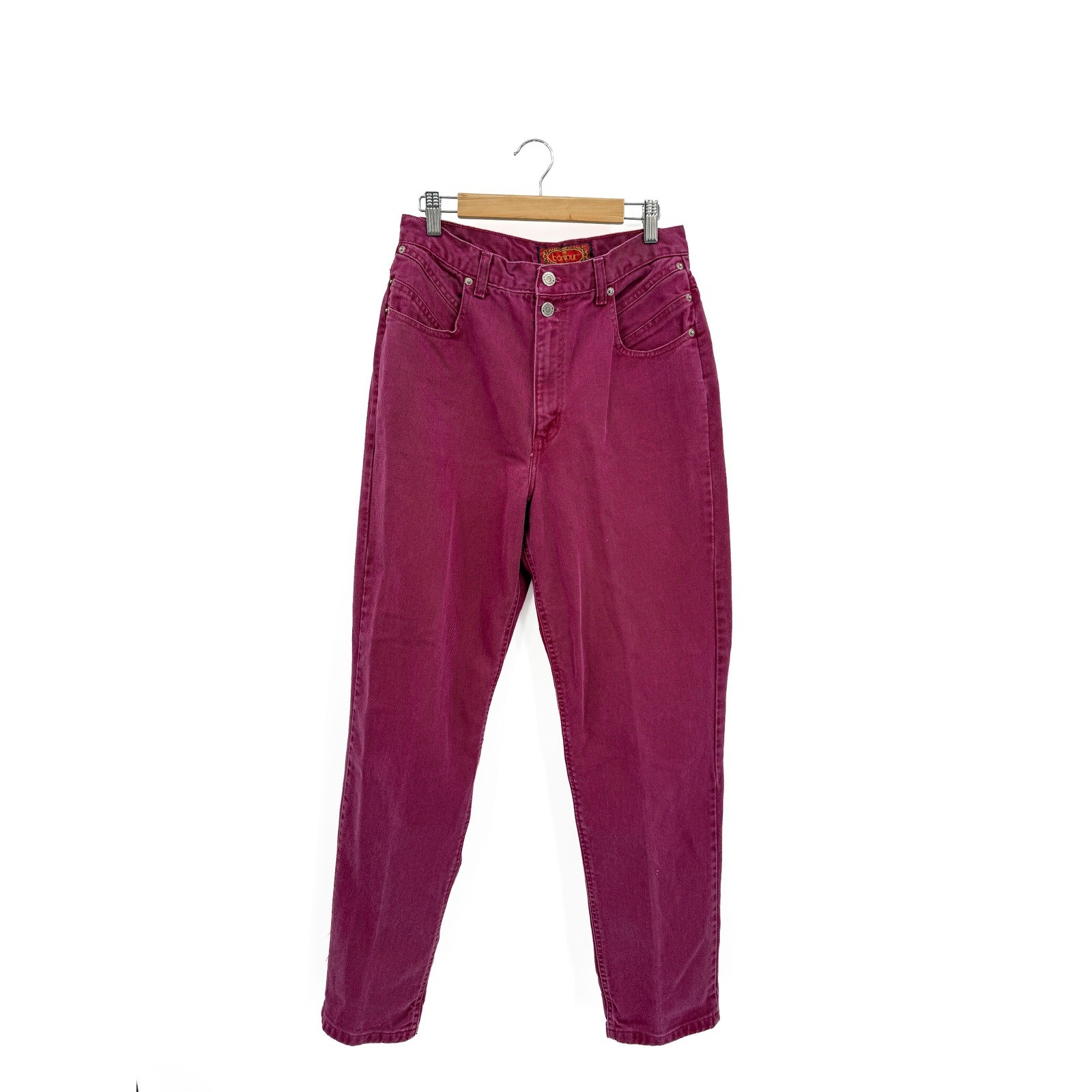 Bonjour Jeans Pants Women 12 Burgundy High Rise Tapered Leg Vintage 90s Denim