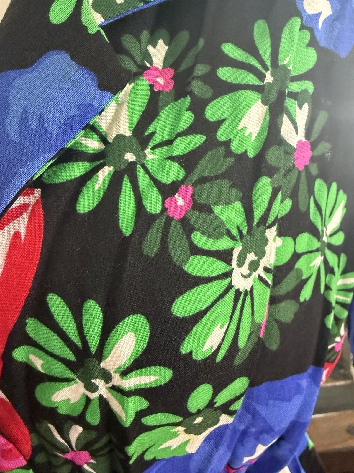 VTG Collared Floral Dress w Shoulder Pads, Buttons & Belt Made in USA Sz 13/14