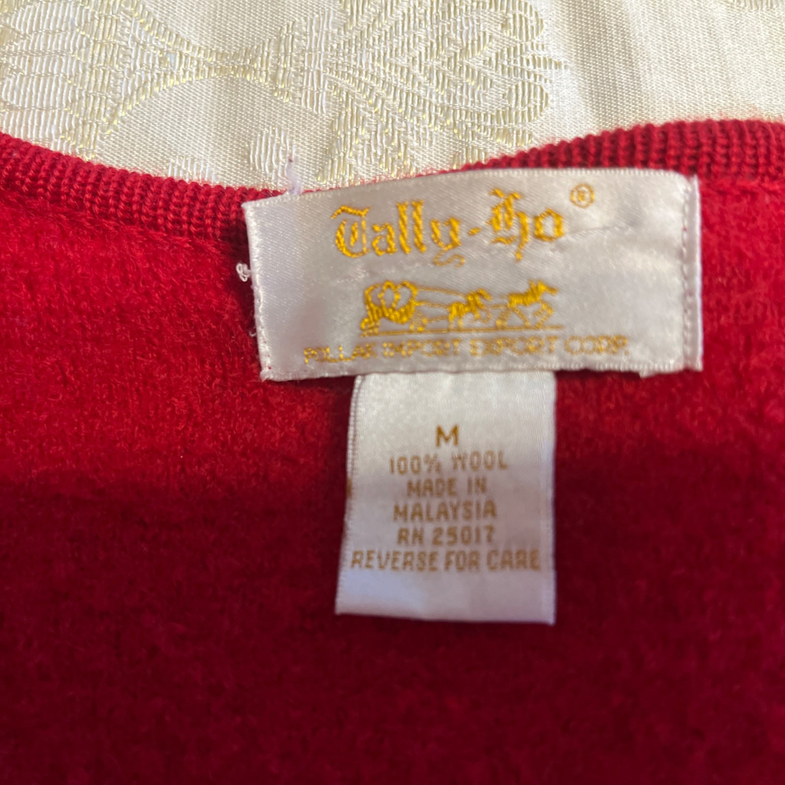 Vintage Tally Ho Red 100% Wool Cardigan Jacket Pollack Import Size M