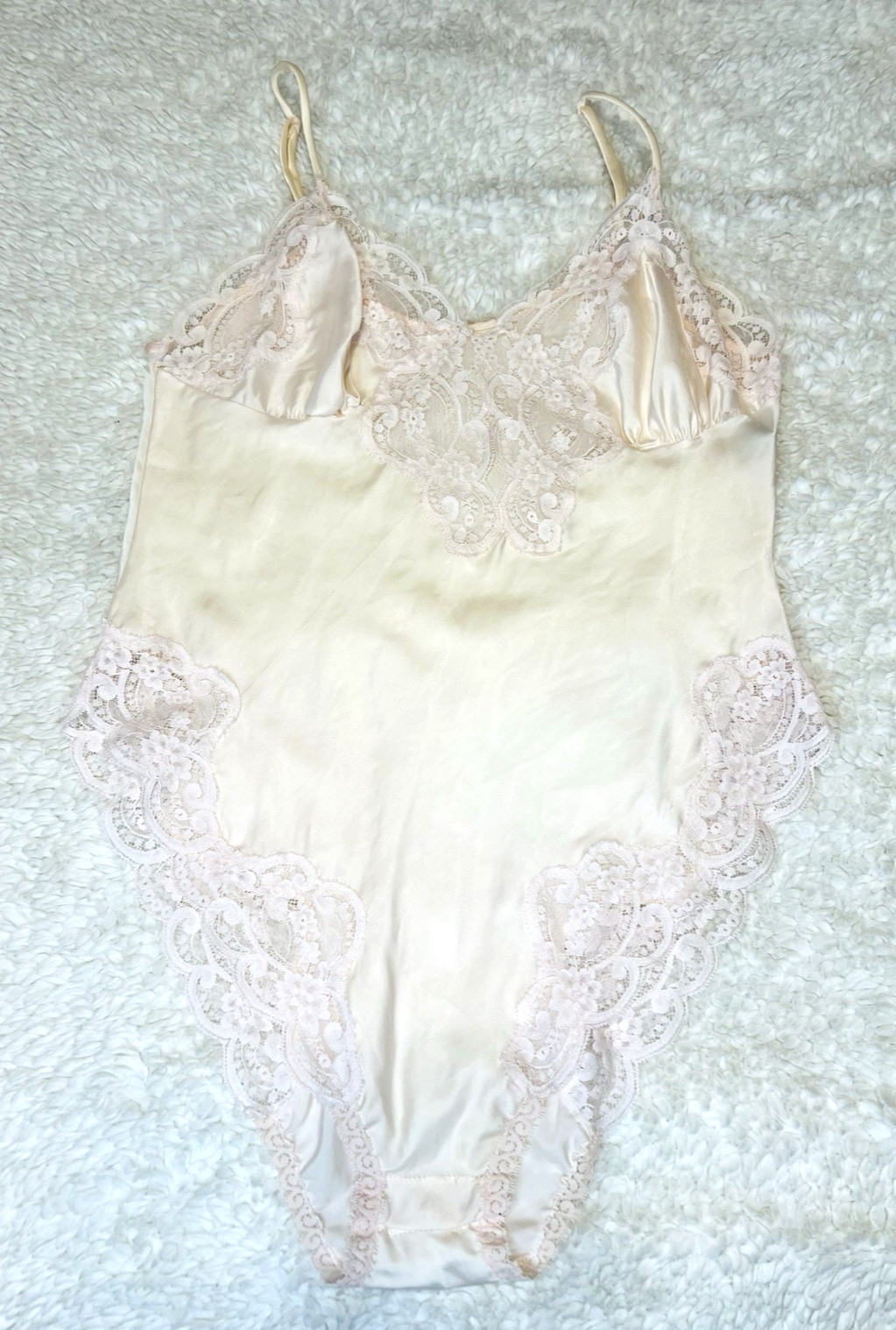 Vintage Wondermaid Sz 34 Lace Camisole Teddy Hi-Cut ROMPER Playsuit Snap Gusset
