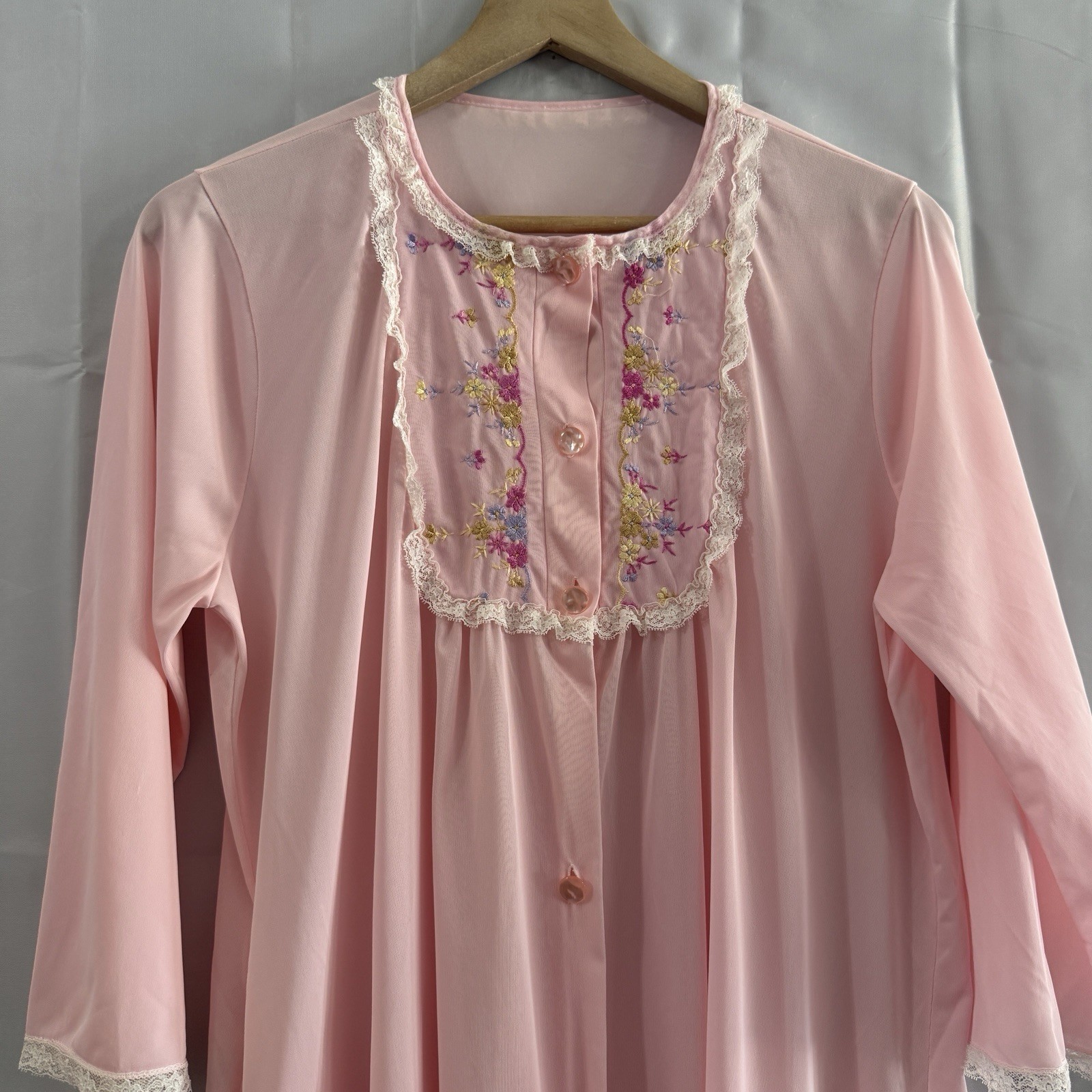 Vintage Robe House Coat Muumuu Womens Pink Good Lace Union Grandma L Cottagecore