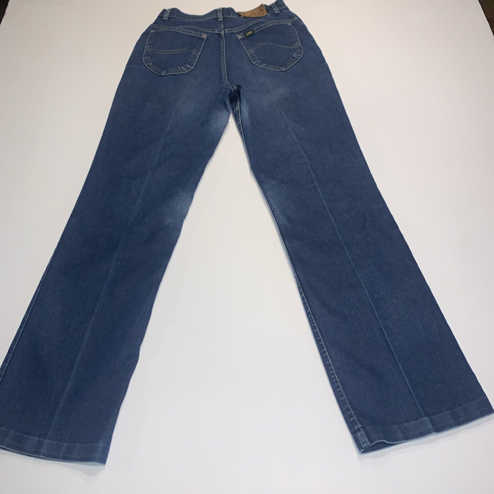 Vtg Juniors LEE Jeans Size 12 High Waist Straight Creased Hemed Legs M-Blue USA