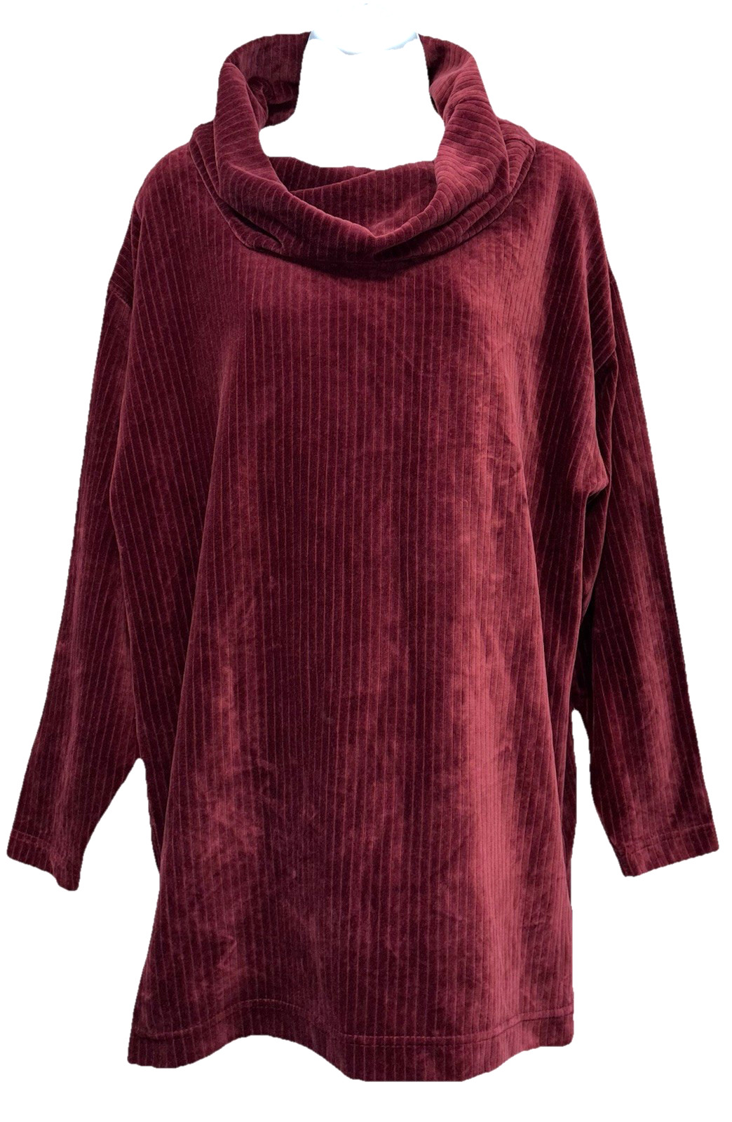VTG LIZWEAR Women Size M Pullover Long Sleeve Cowl Neck Velour Top Maroon Ribbed