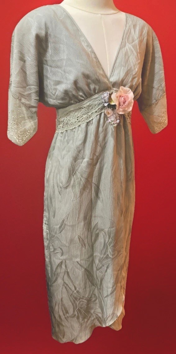 Carol Peretz / Neiman Marcus, Sea Foam Green Silk Bead Boho Dress Rare Vintage