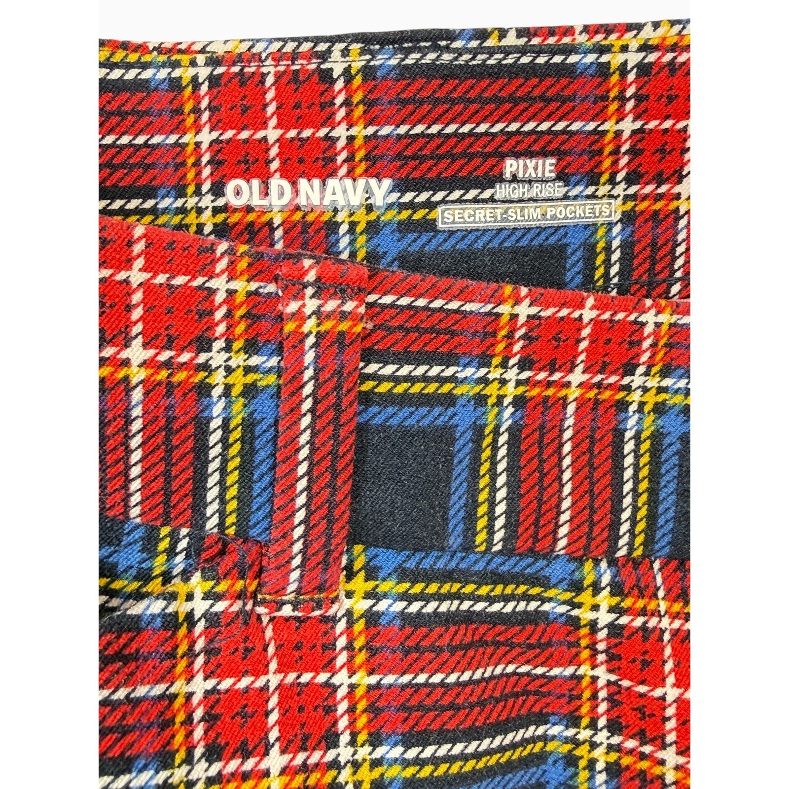 Old Navy Pixie High Rise Plaid Pants Size 14 Red Tartan Secret Slim Pockets