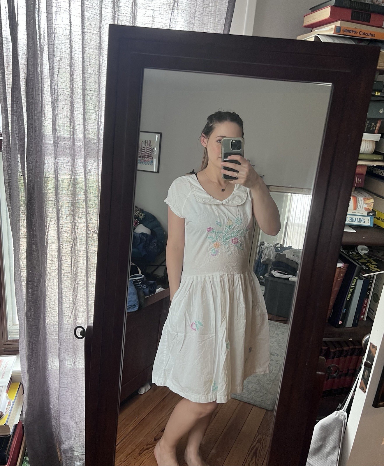 Vintage ‘karavan Dress Kode’ 100% Cotton With Floral Embroidery And Pockets