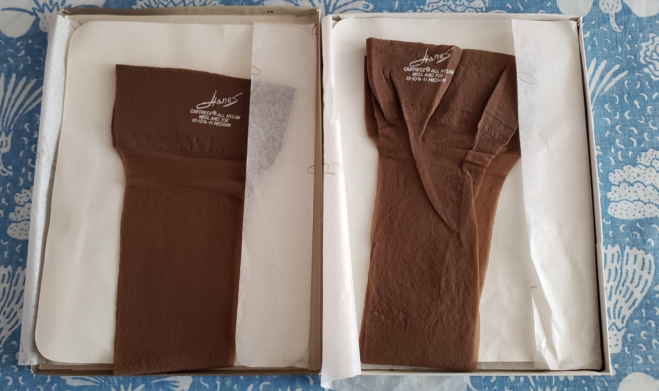 2 Pr HANES Cantrece II Nylon Stockings Sz 10-11 Med. Heel & Toe 210 M-4 Barely