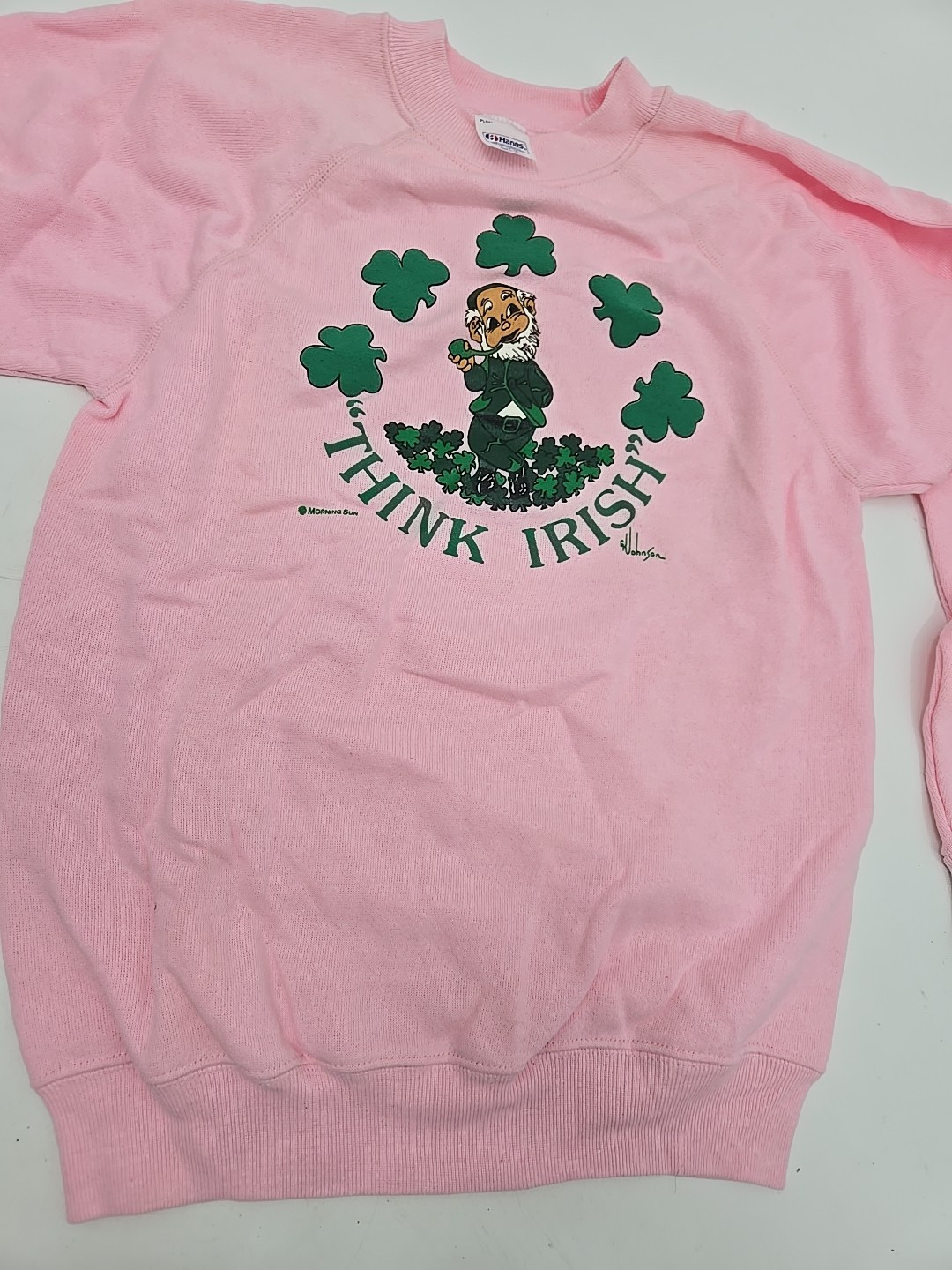 Vintage Deadstock 1980s Pink Sweatshirt, Think Irish, Hanes L 14-16 Womens Xs