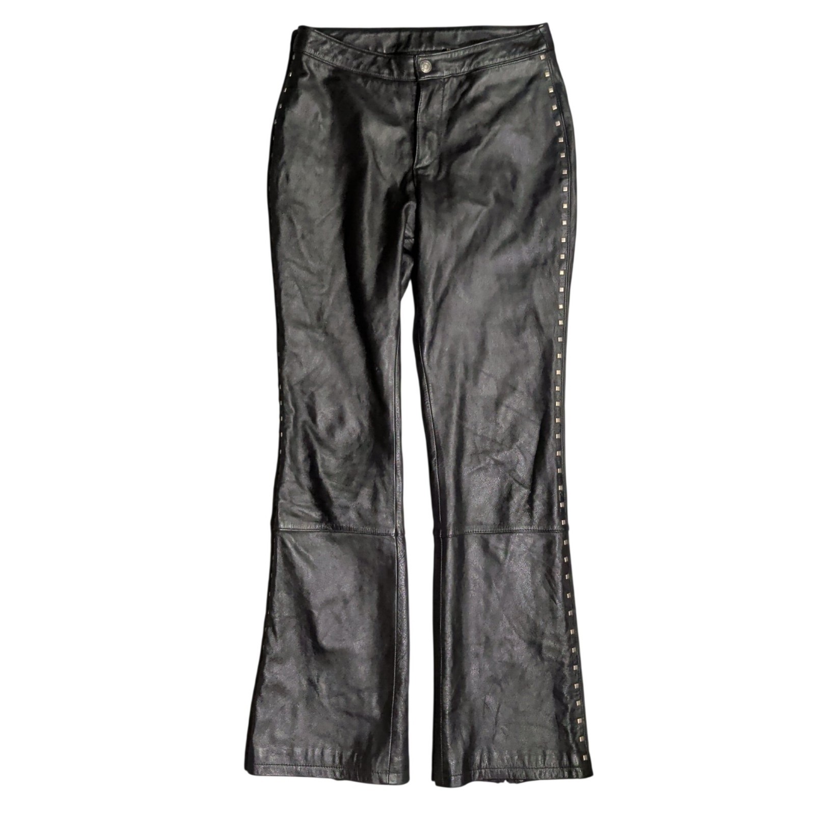 Vintage Harley Davidson Leather rivet Studded Pants Womens 28×31 Biker Flare 90s