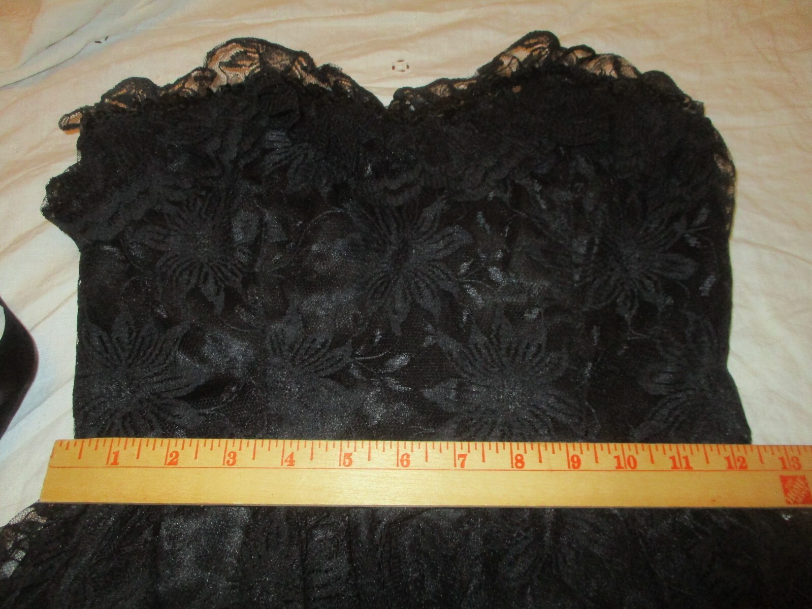 Jolie Madame vintage satin & lace strapless peplum cocktail dress