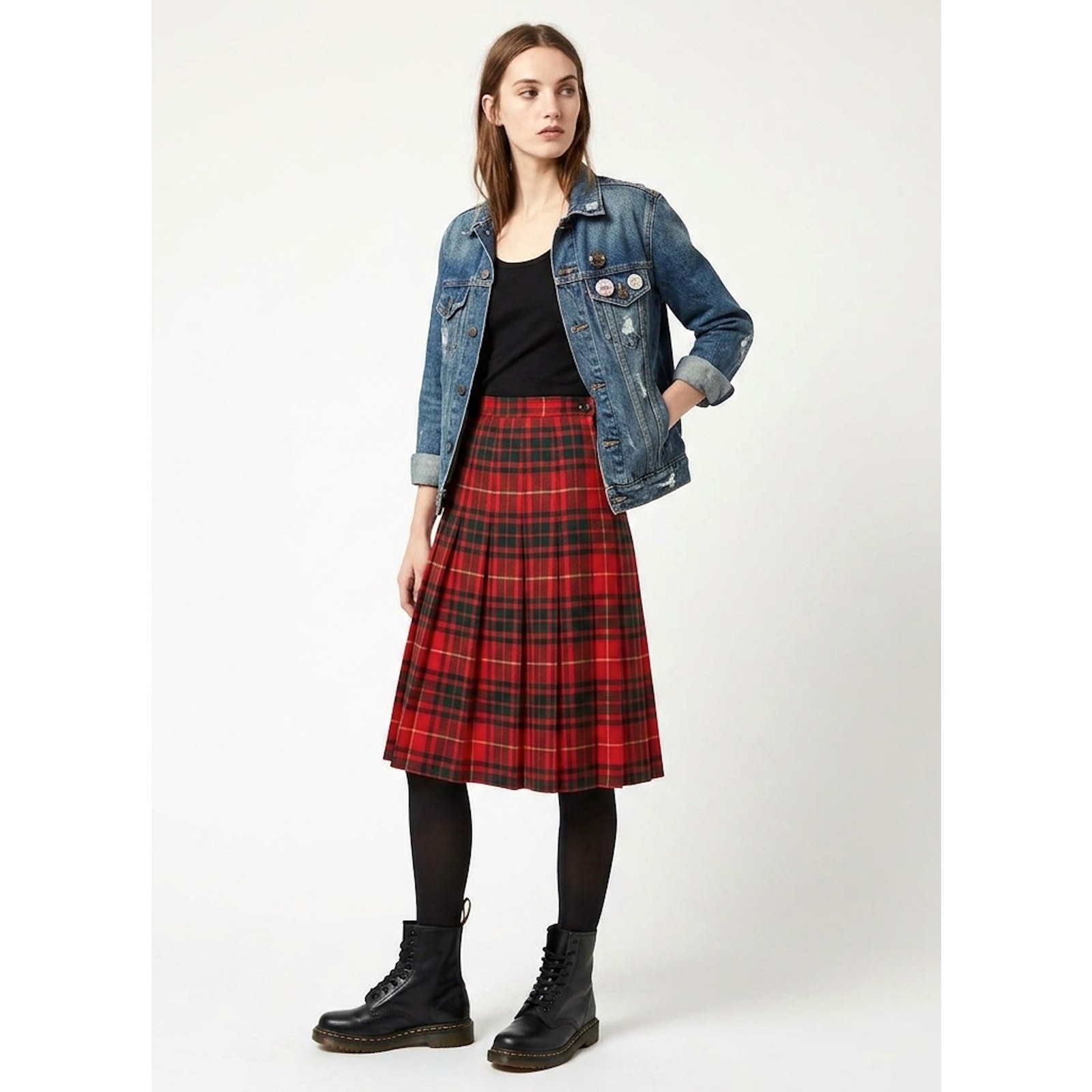 Vintage 1950s Red Plaid Wool Skirt Windsor Sportswear of Boston 26.5″ W