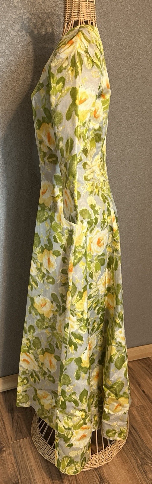 Vtg 50s Handmade Luxurious Floral Taffeta Hostess Gown Coat Glamour Mid Century