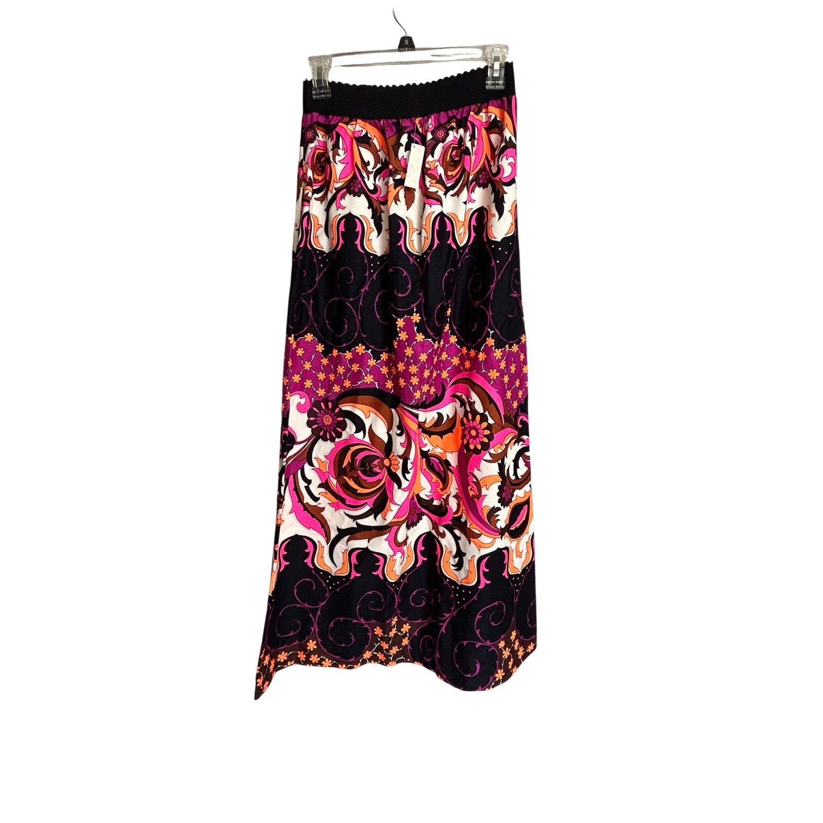Vintage Society 70s Psychedelic Floral Maxi Skirt Barkcloth Cotton NWT Boho