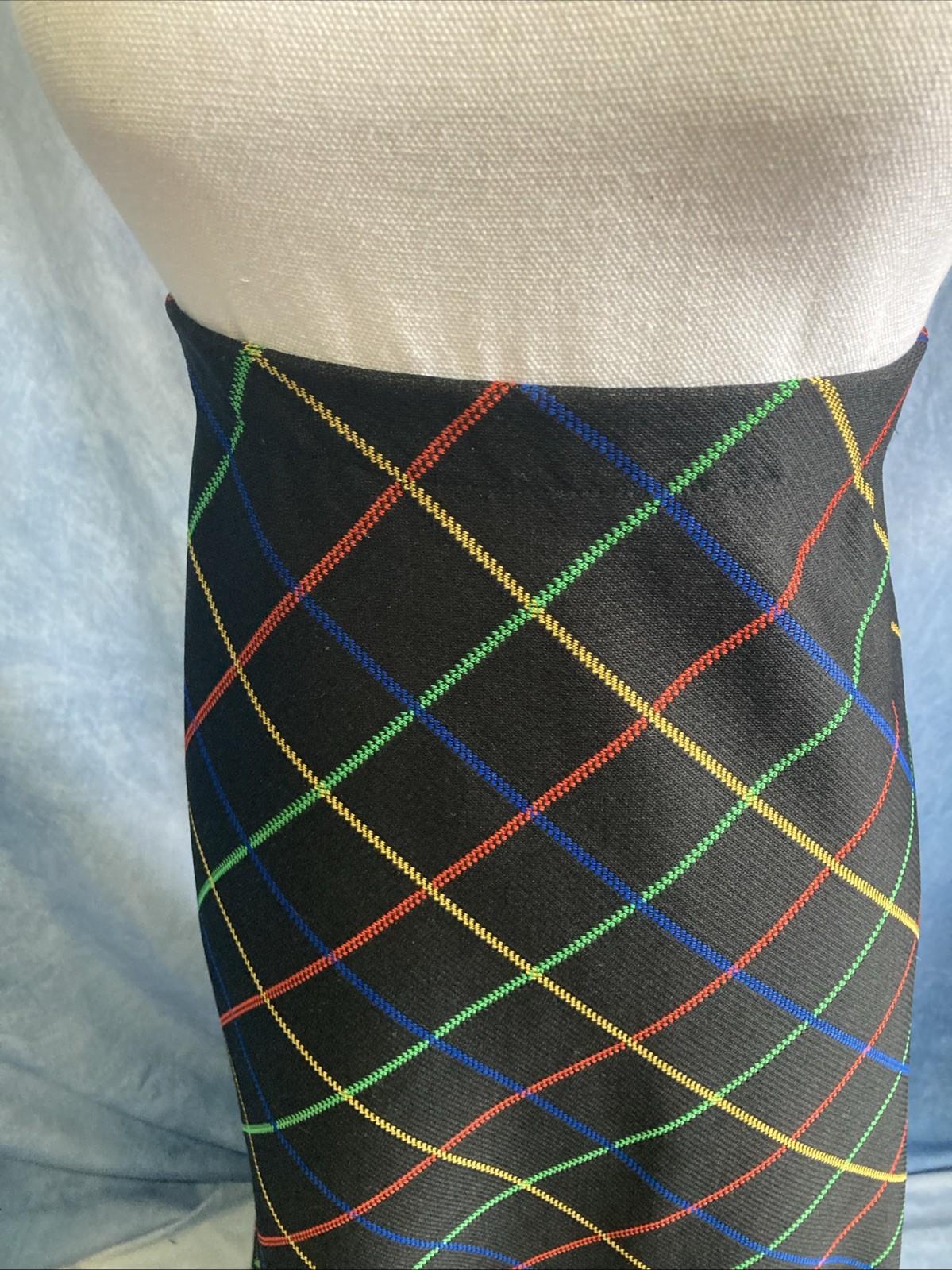 Vtg 70s rrrruss Russ Togs Rainbow Windowpane Plaid Maxi Skirt Black EUC 7020