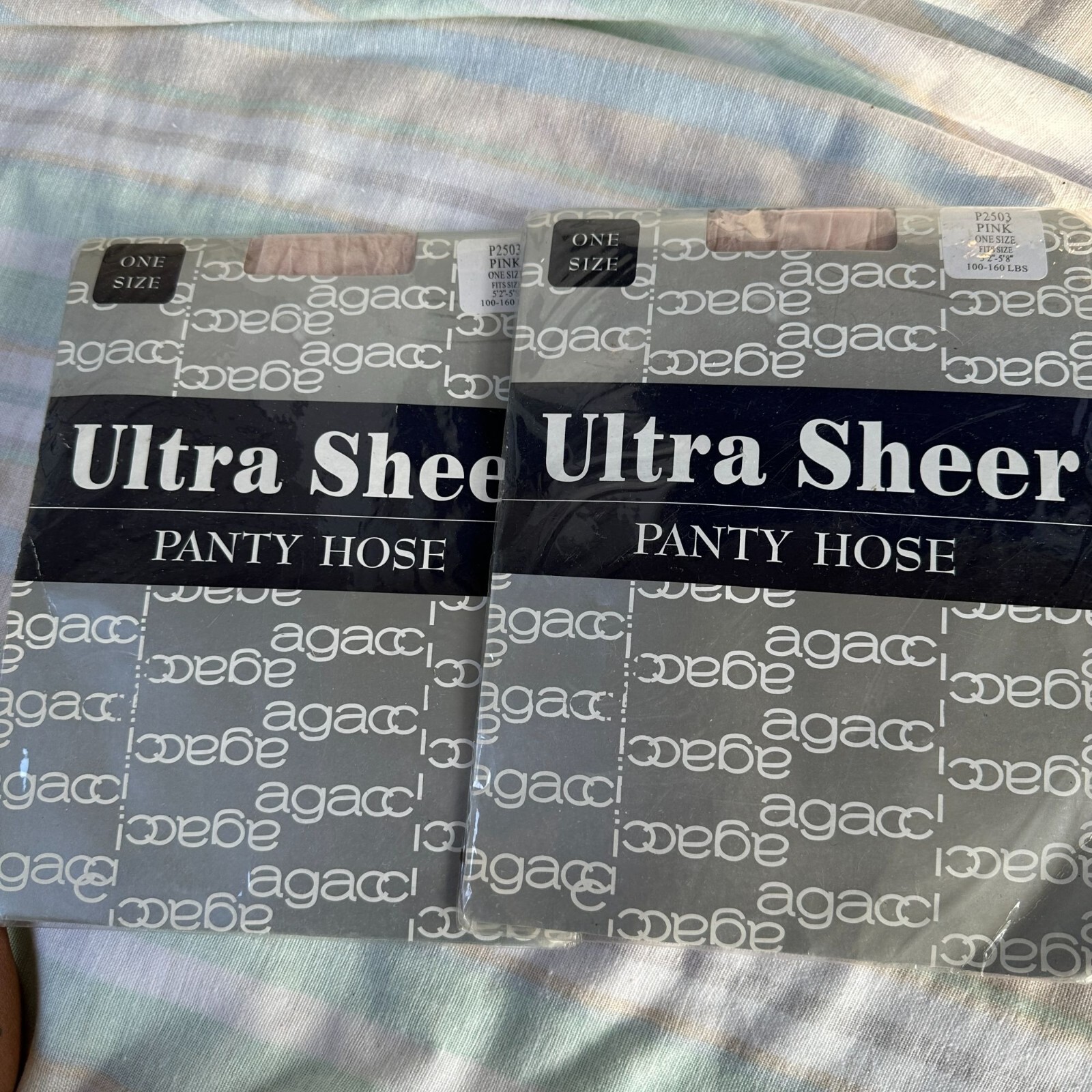 Vintage 80s AGACCI ULTRA SHEER PANTYHOSE Pink One Size 2 Pair