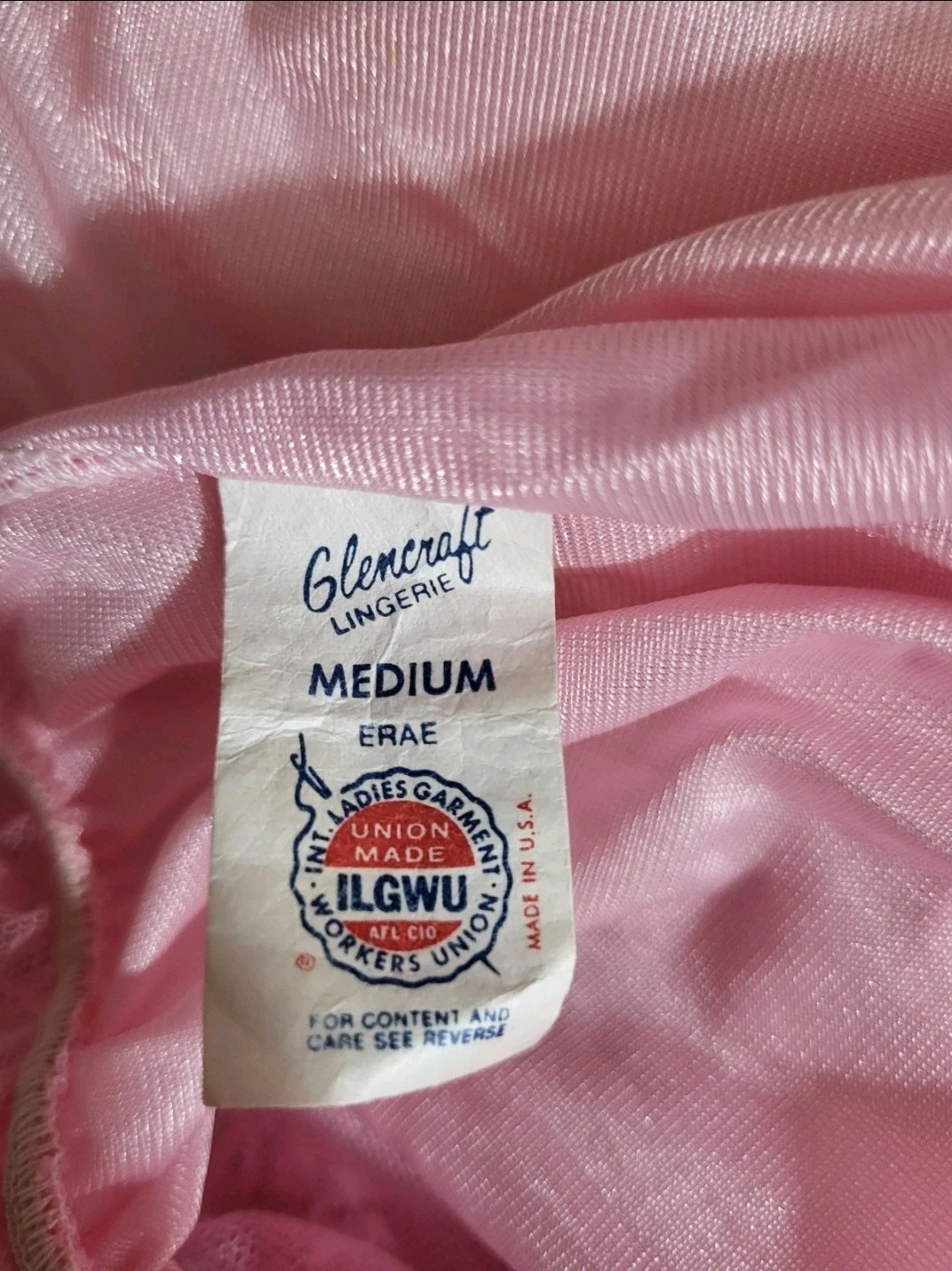 Glencraft Lingerie Sheer Pink Camisole Sz Medium Nylon Mesh & Lace Nightie ILGWU