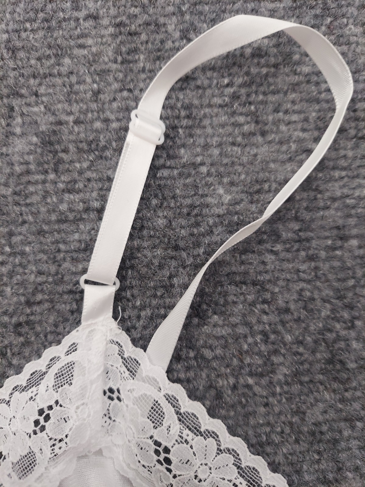 Vtg Vanity Fair Slip Dress Womens 40 Large White 24″ Lace Adj Straps USA Nylon