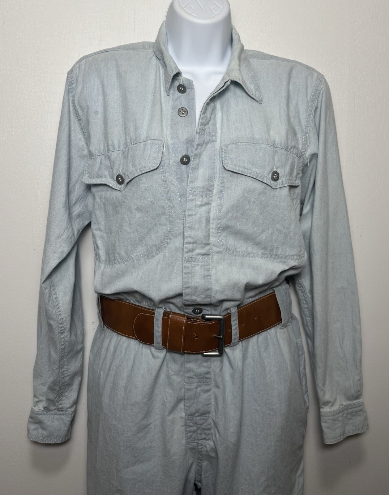 Vintage Liz Wear S Chambray Utility Jumpsuit Belted 90s Workwear