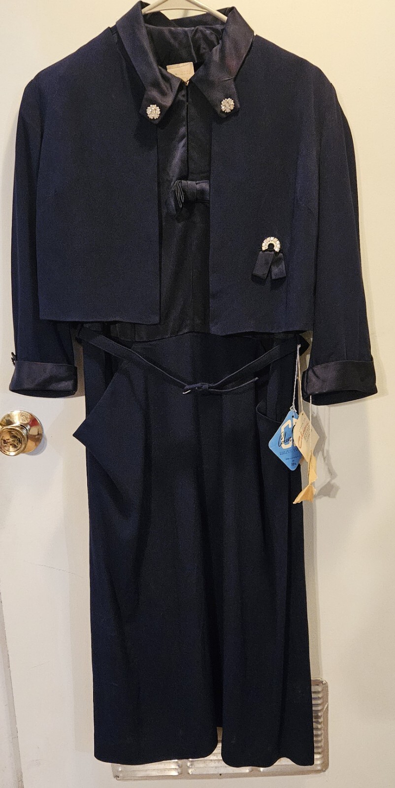 1950’s 2-Pc Navy Dress w/ Rhinestones – Pittsburgh Mercantile Cohen Bros – NWT
