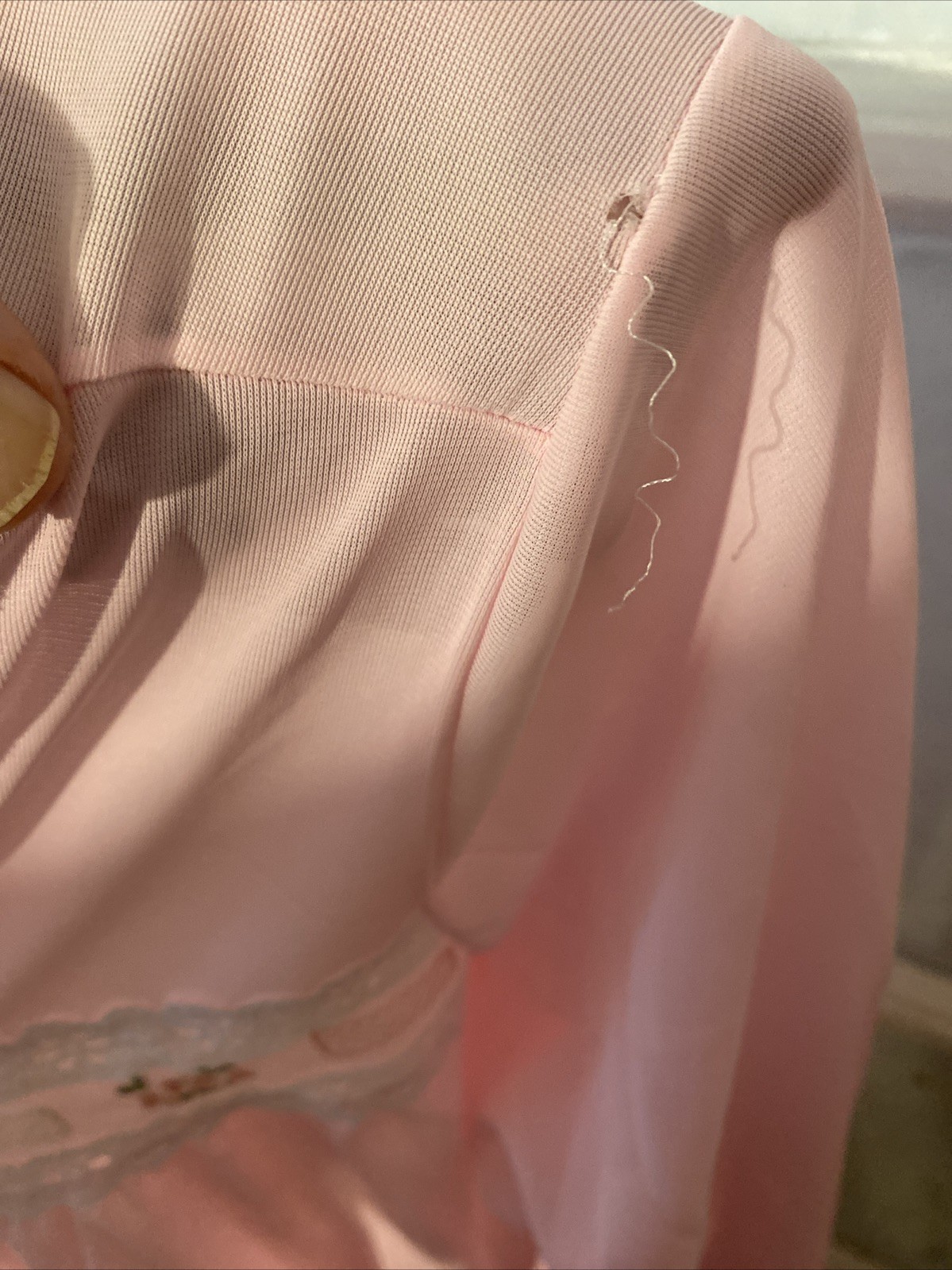 Vintage Pink Night Gown Robe Lace Embroidery Nylon Med