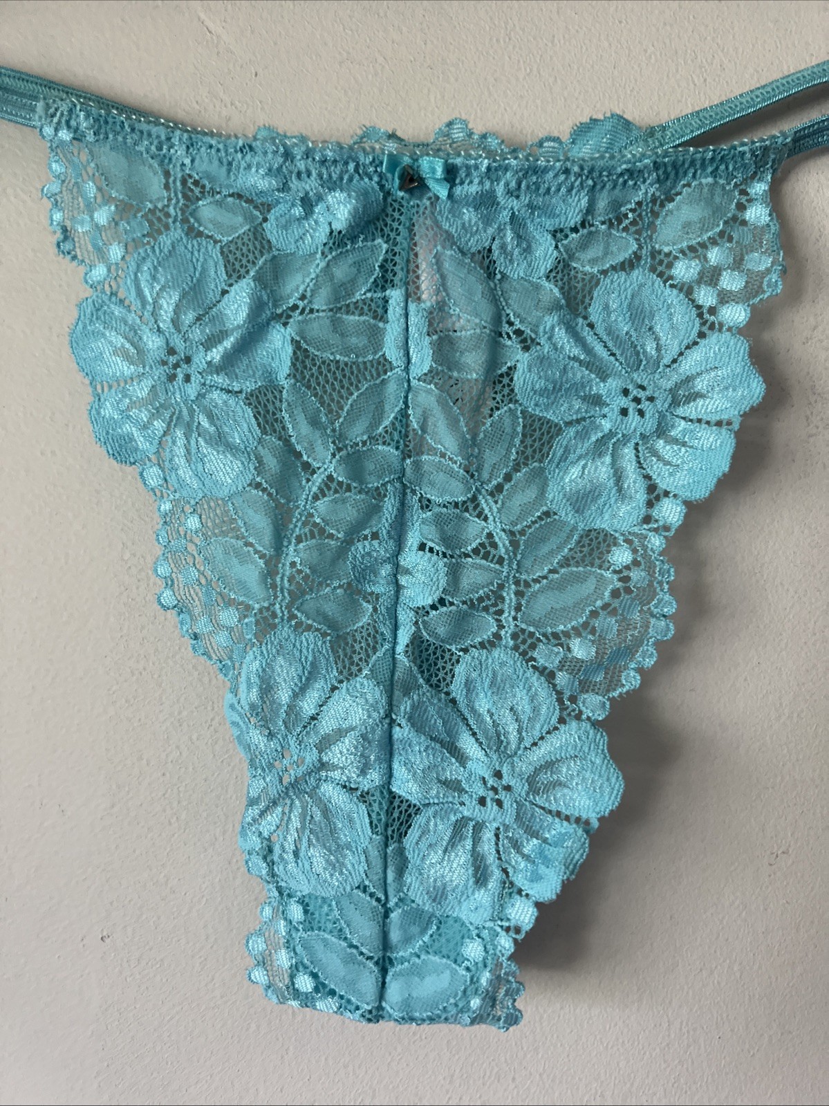 Vintage Victorias Secret 1999 Aqua Lace Mesh Thong Panty NWT Y2K 90s
