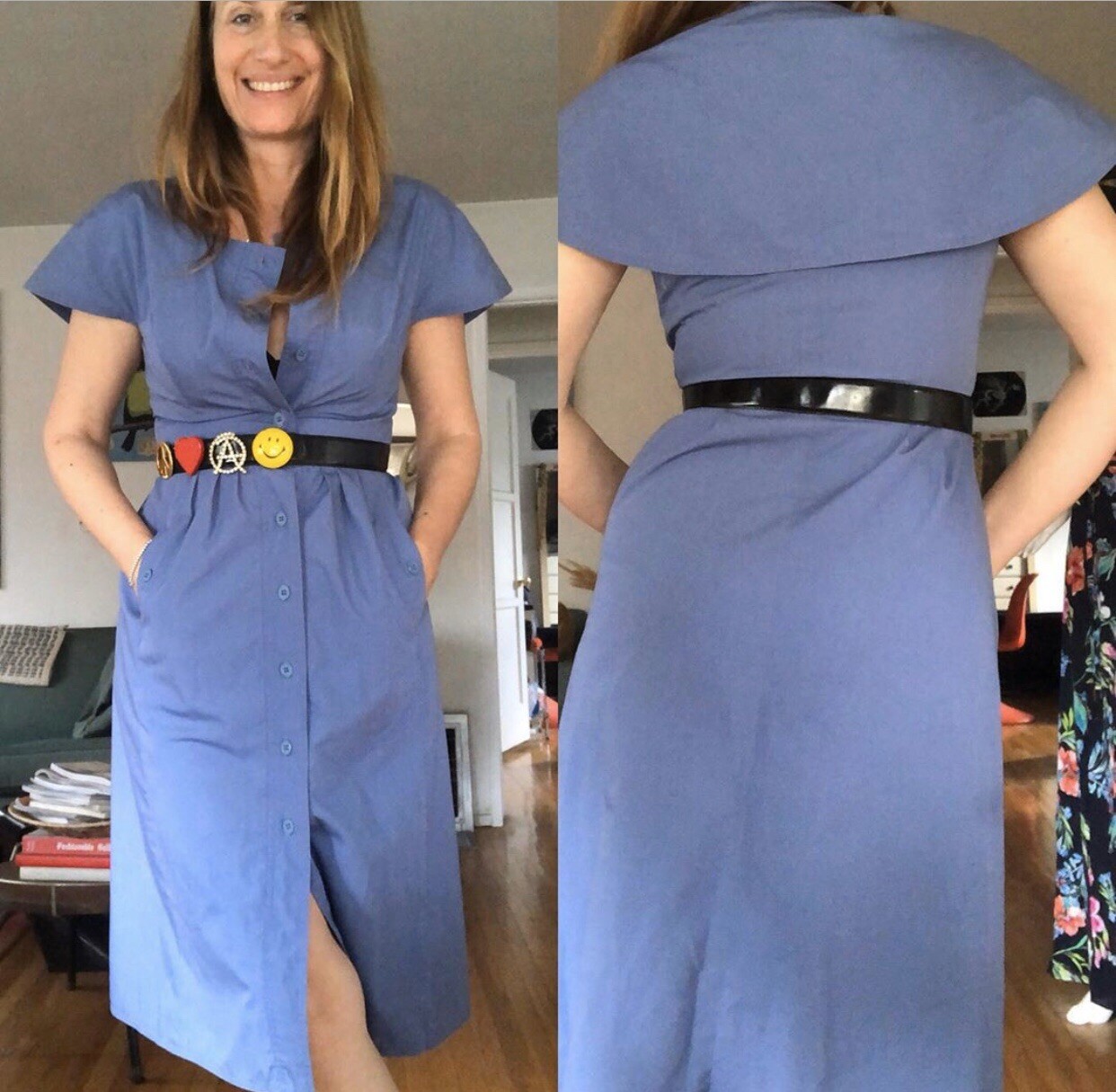 Vtg 70s 80s does 50s ST GILLIAN Dress M Cotton FIT FLARE Picnic CAPE PINUP Shirt