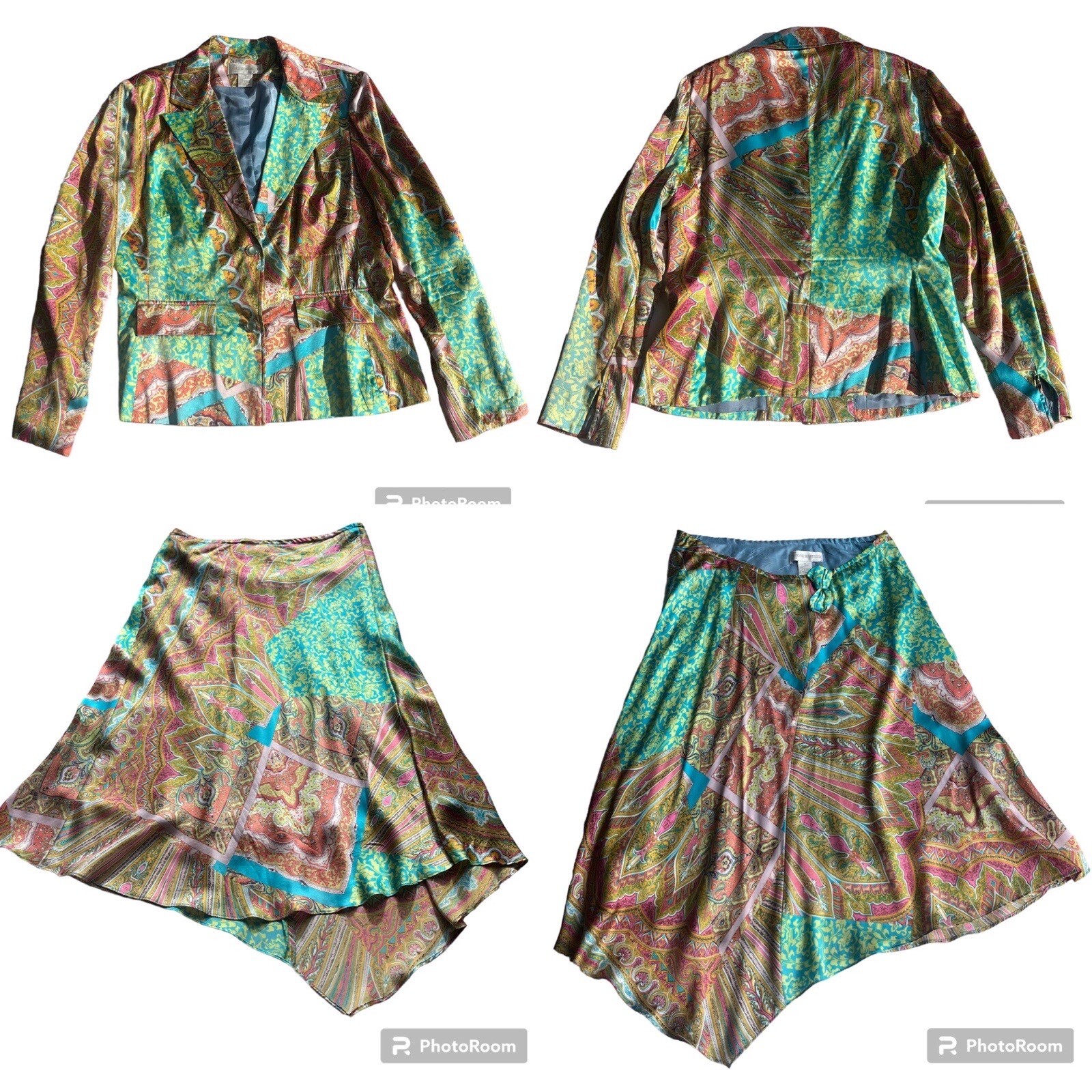 VINTAGE ILYSE HART LTD Silk Paisley Blazer and Skirt Set in Multicolor