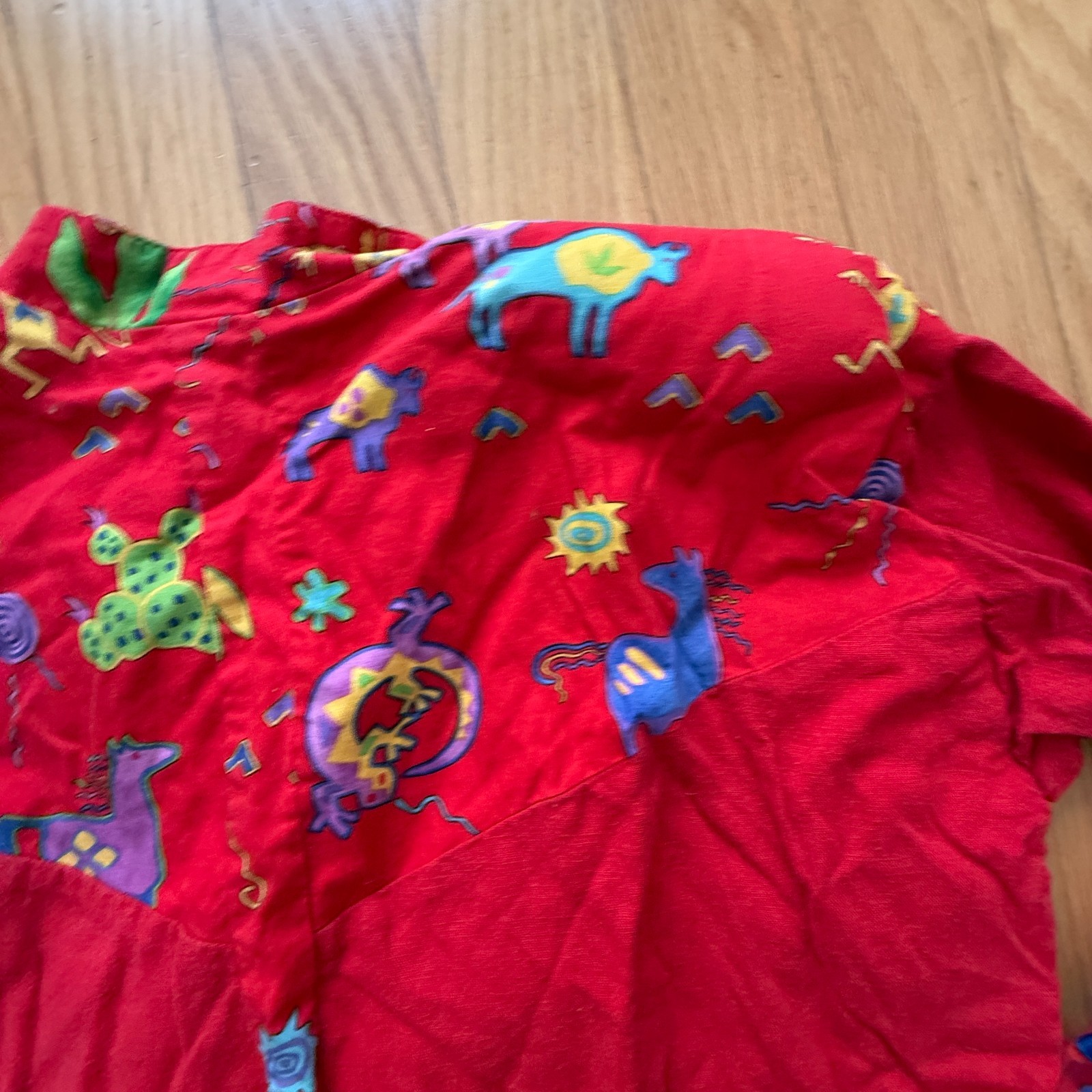 Vtg Southwest Theme Jacket Cotton Pockets Papike Wear OS Red