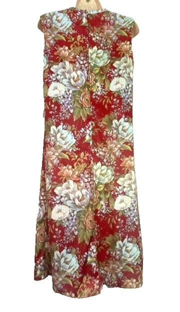 Vintage 1970s red floral midi dress set long sleeve shirt blouse maroon