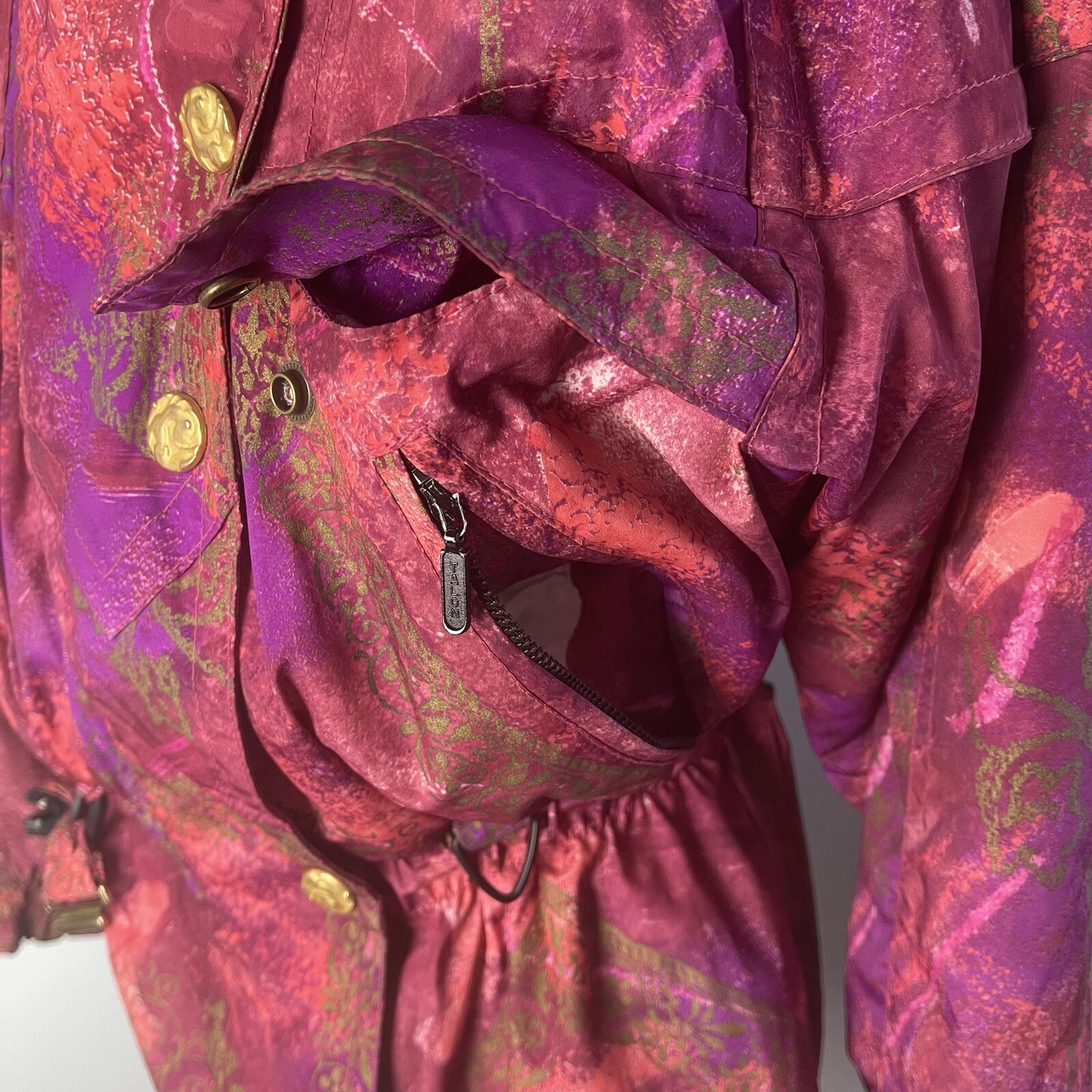 90s 1990s Knockout Pink, Purple and Gold Ski Coat with MATCHING FANNYPACK