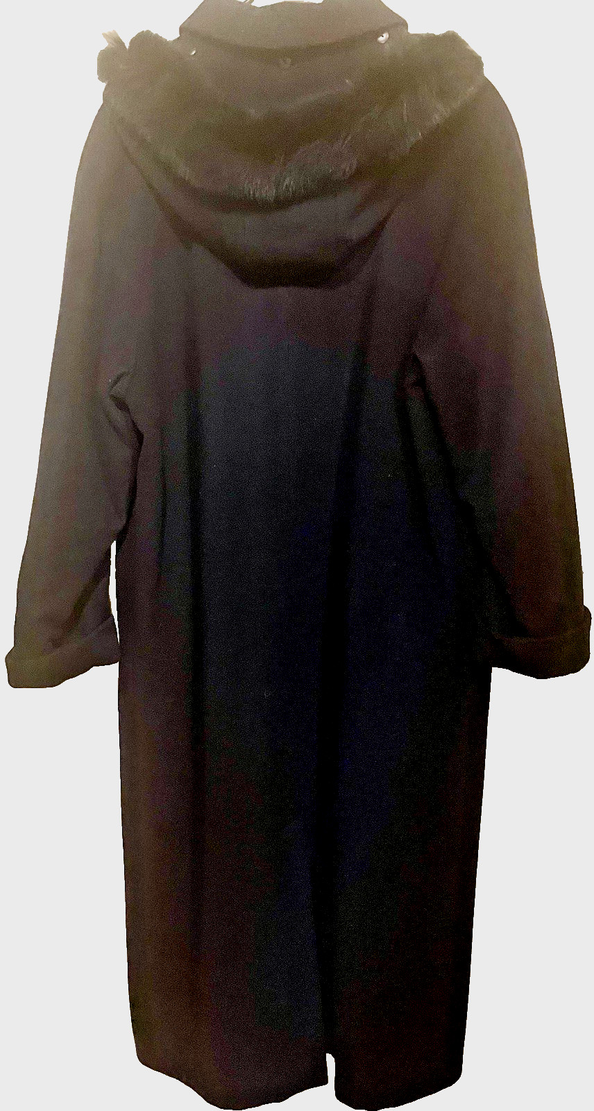 Vintage NYGARD Cashmere NAVY BLUE Full Length Detachable RABBIT FUR HOOD COAT 14