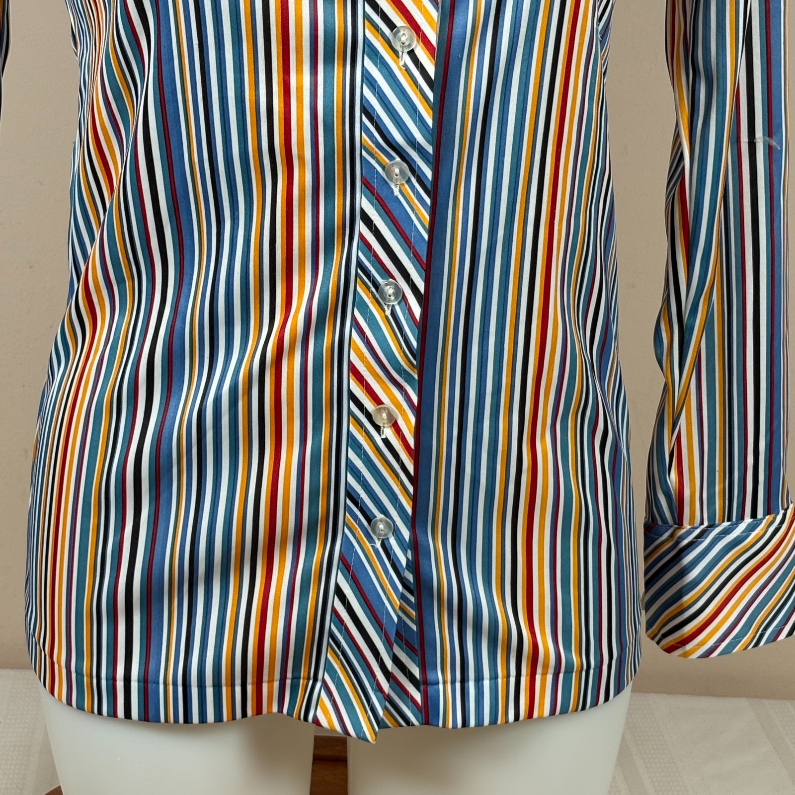 Vintage Queens Way to Fashion Striped Shirt Blouse Long Sleeve 1970s Size 30