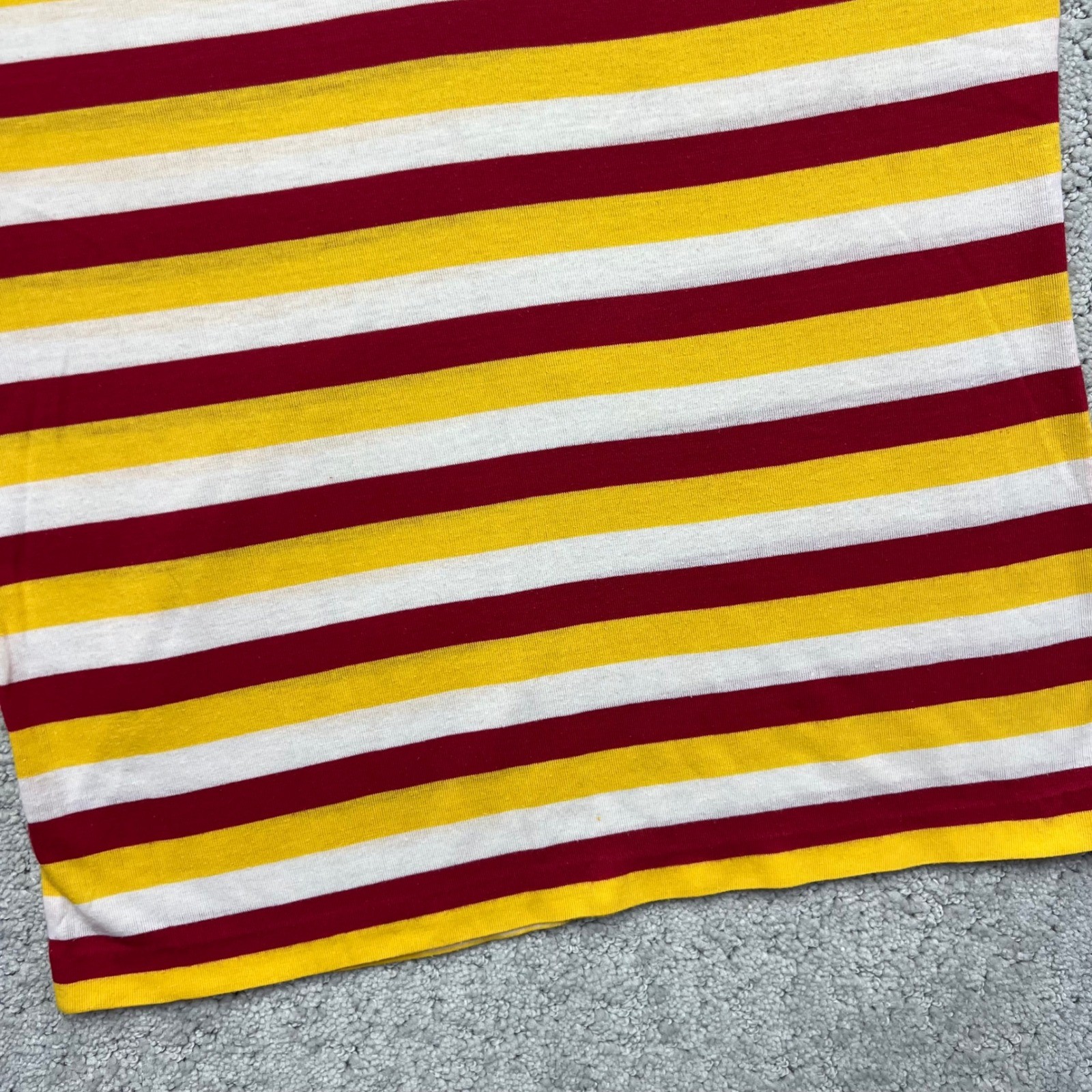 VINTAGE 80s Nick Names T-Shirt Womens Small Red Yellow White Striped V-Neck