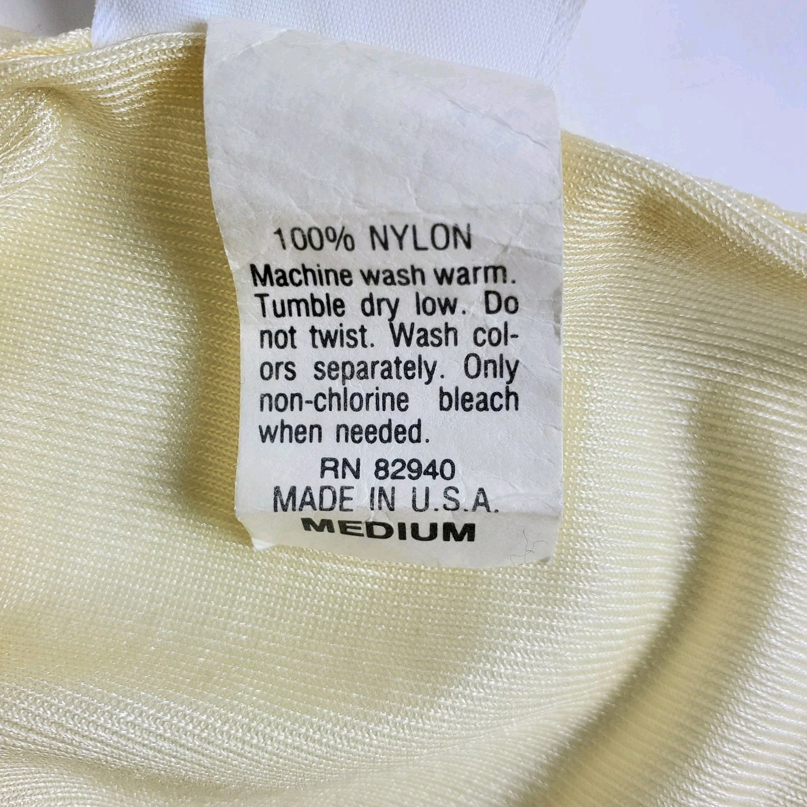 Vtg Miss Diva Nylon Nightgown Yellow Seiz Med USA Lace Embroidered button V Neck