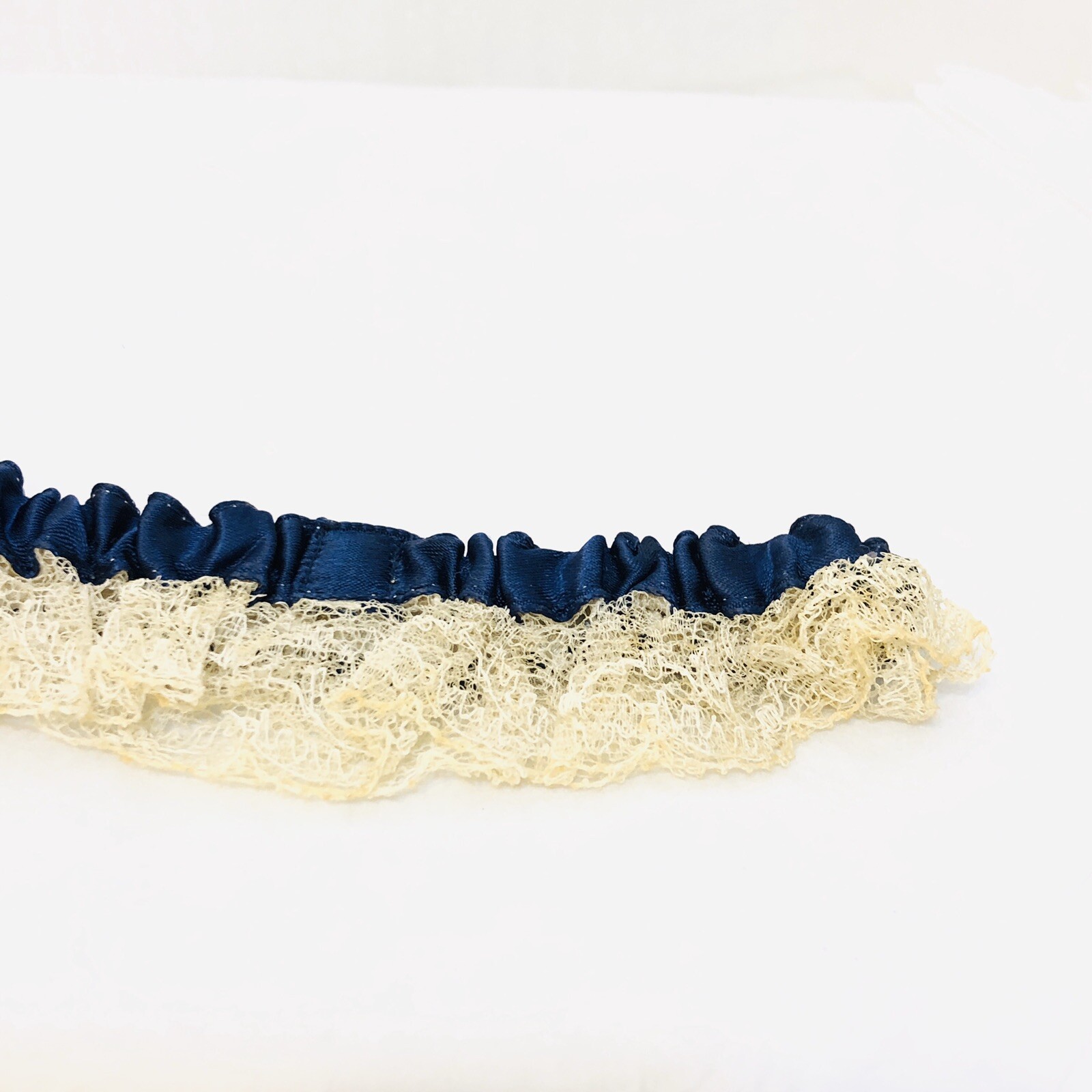 Vintage 1950s US Navy Wedding Garter Blue with Gold Anchors and Lace