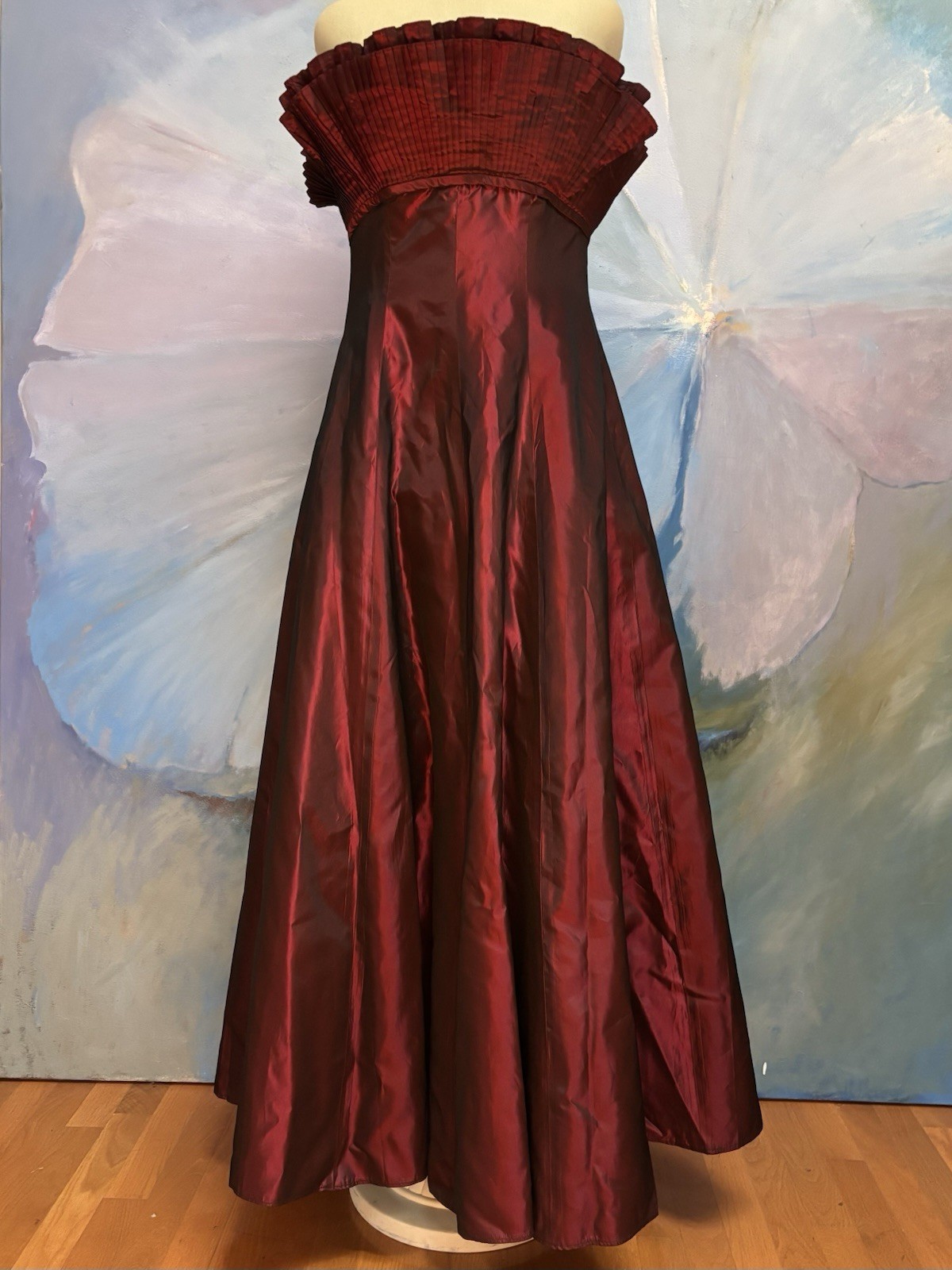 Vtg Victor Costa Boutique Strapless Burgundy Taffeta Red Ball Gown Size 6/M