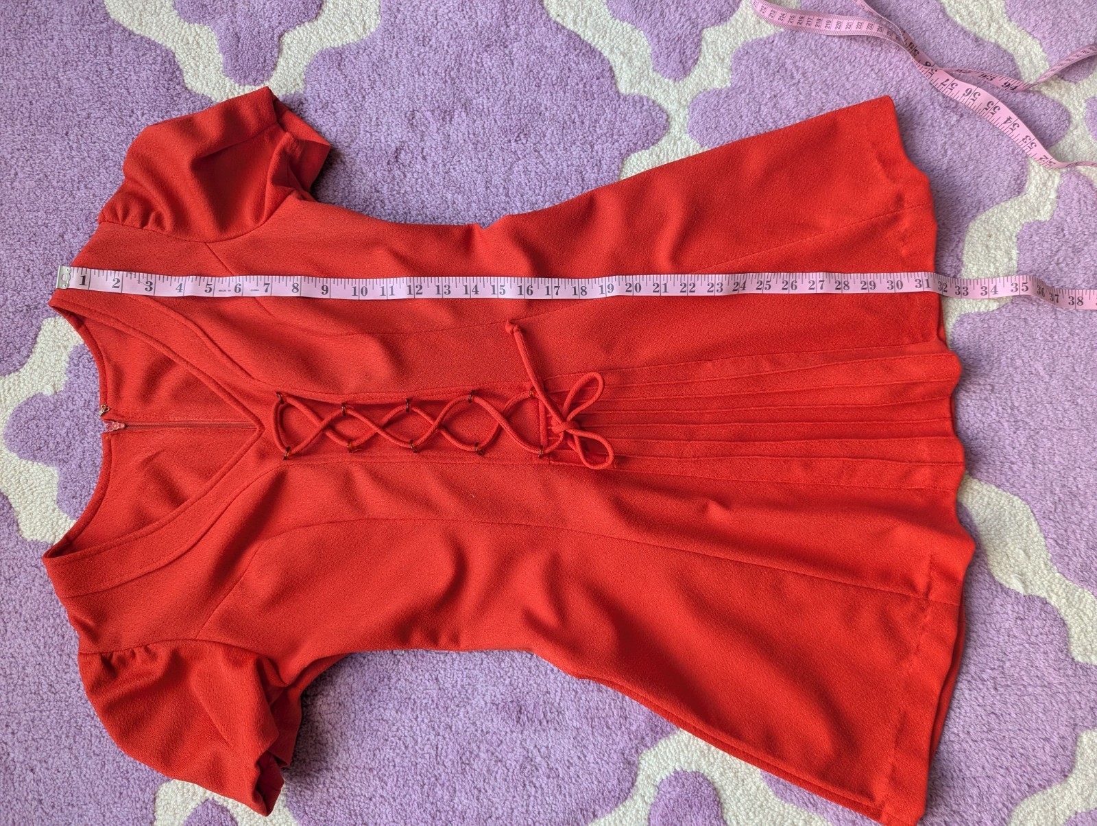 Vintage 70’s Lace Up Polyester Puff Sleeve Babydoll Mini Red Dress Size Small