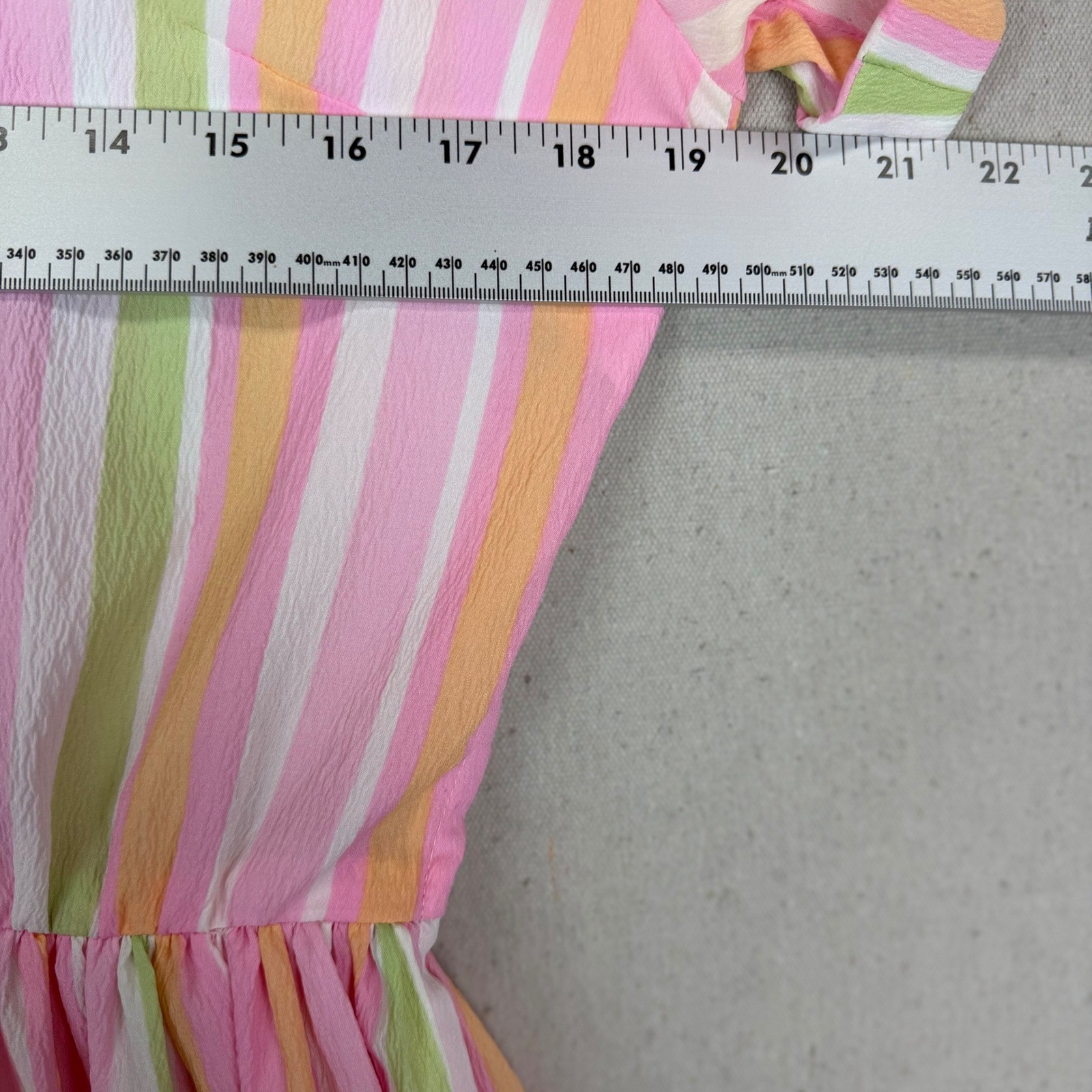 Vintage Pink Green Striped Fit & Flare Dress with Belt Short Sleeve Retro VTG
